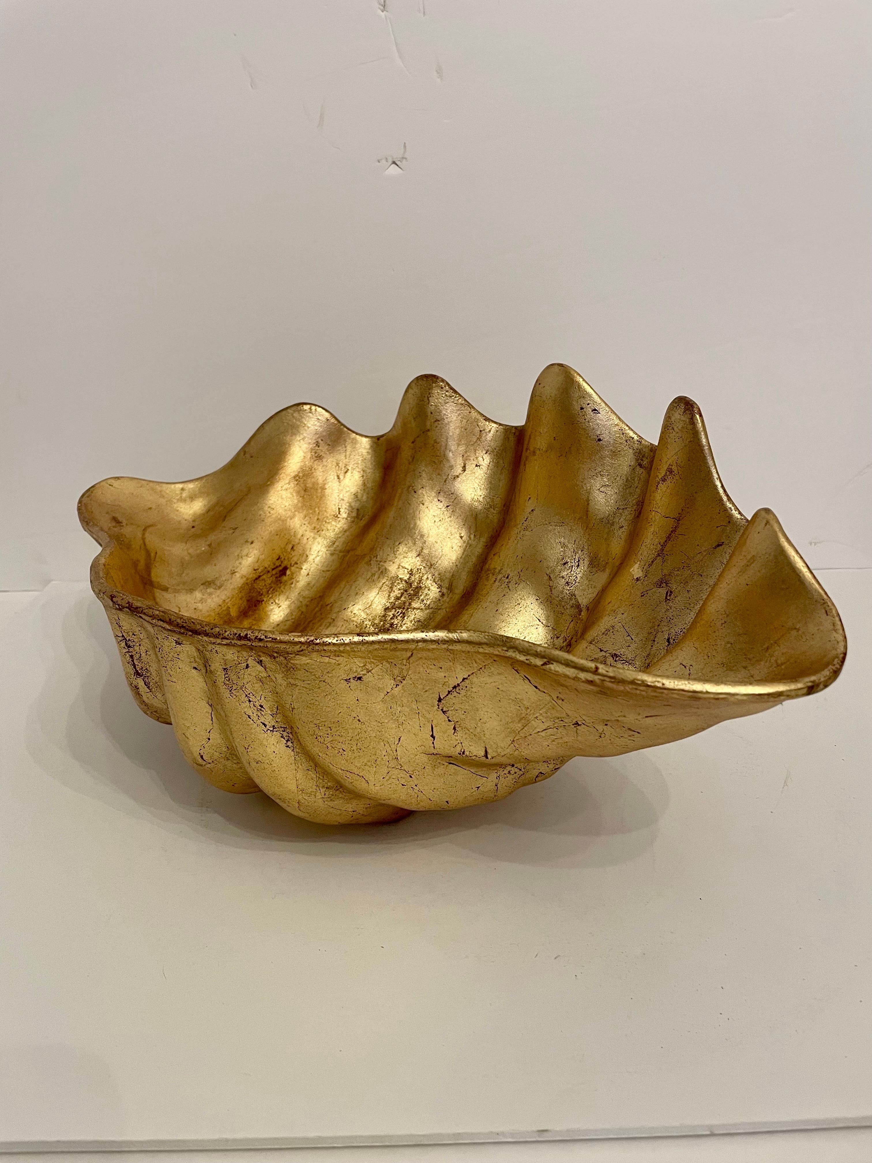 Aluminum Vintage Large Gilt Finish Seashell Bowl For Sale