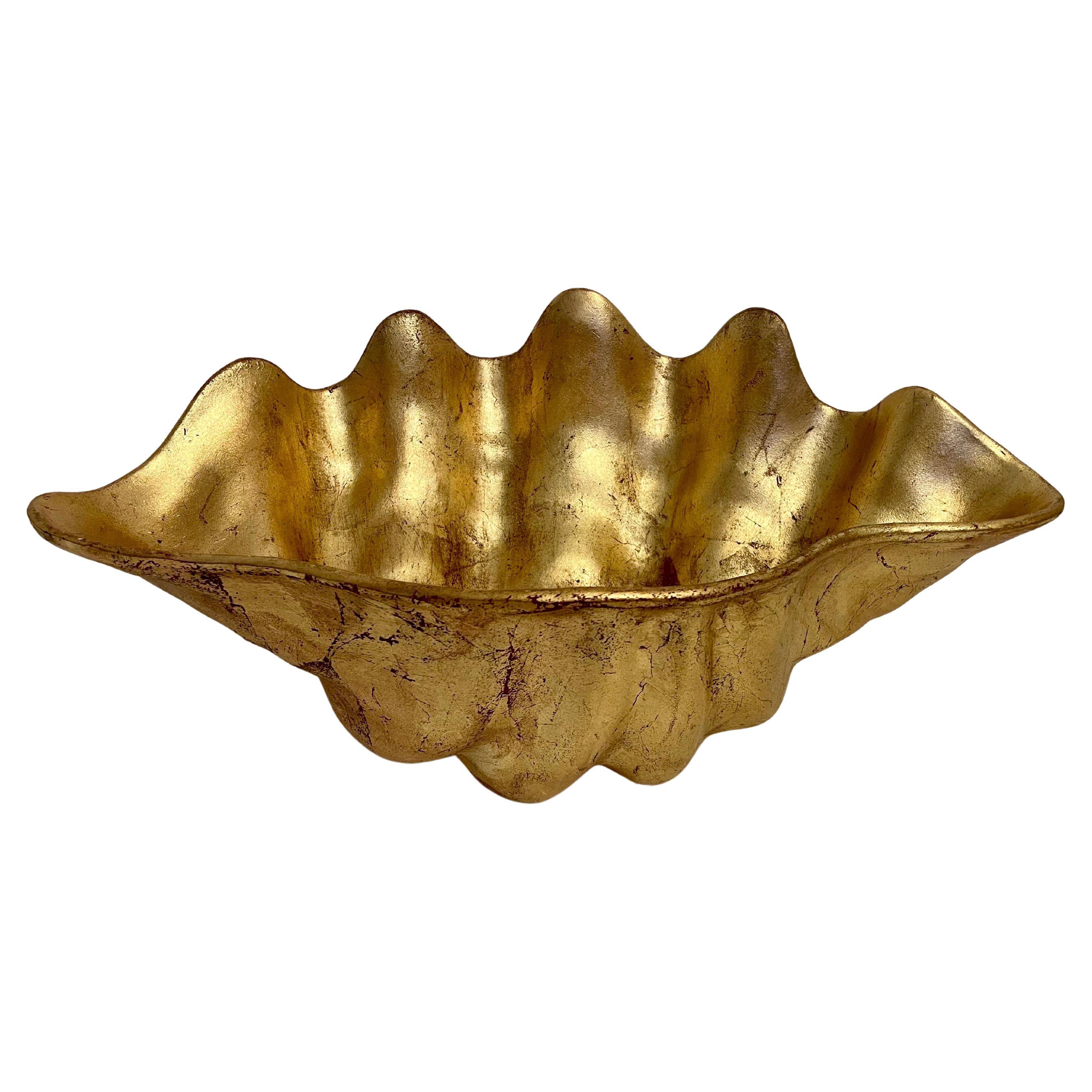 Vintage Large Gilt Finish Seashell Bowl For Sale