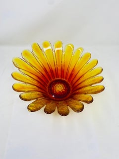 Vintage Large Glass Blenko 847S Daisy Bowl in Tangerine