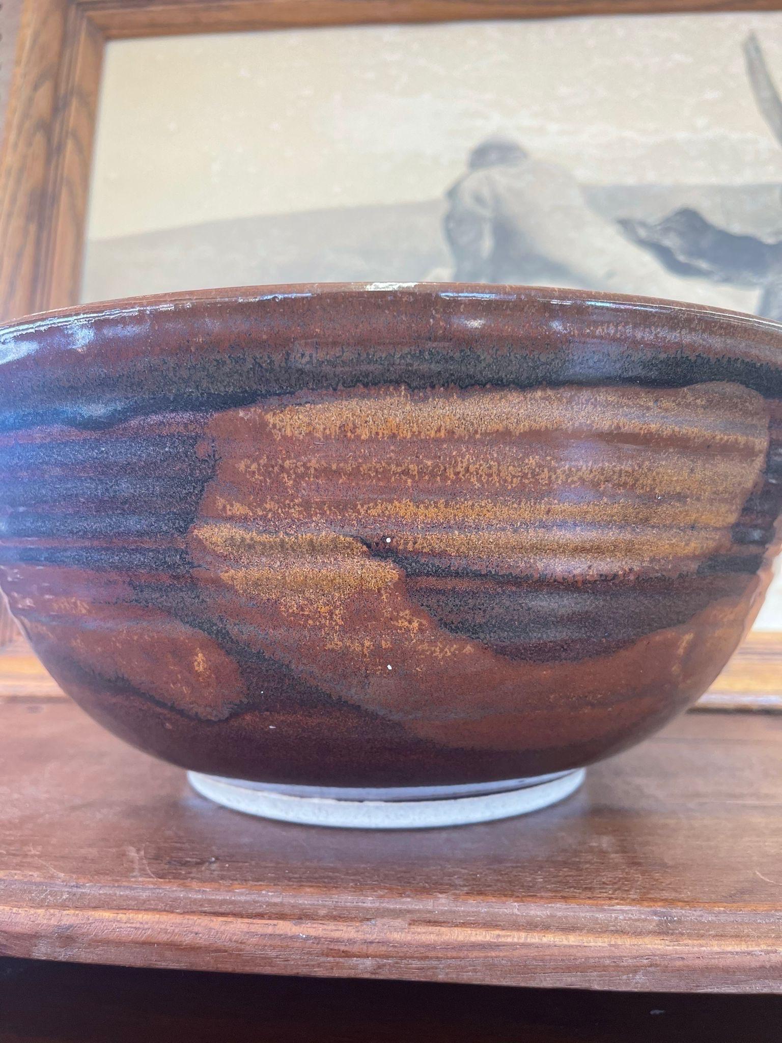 Mid-Century Modern Vintage Large Glazed Ceramic Bowl. For Sale