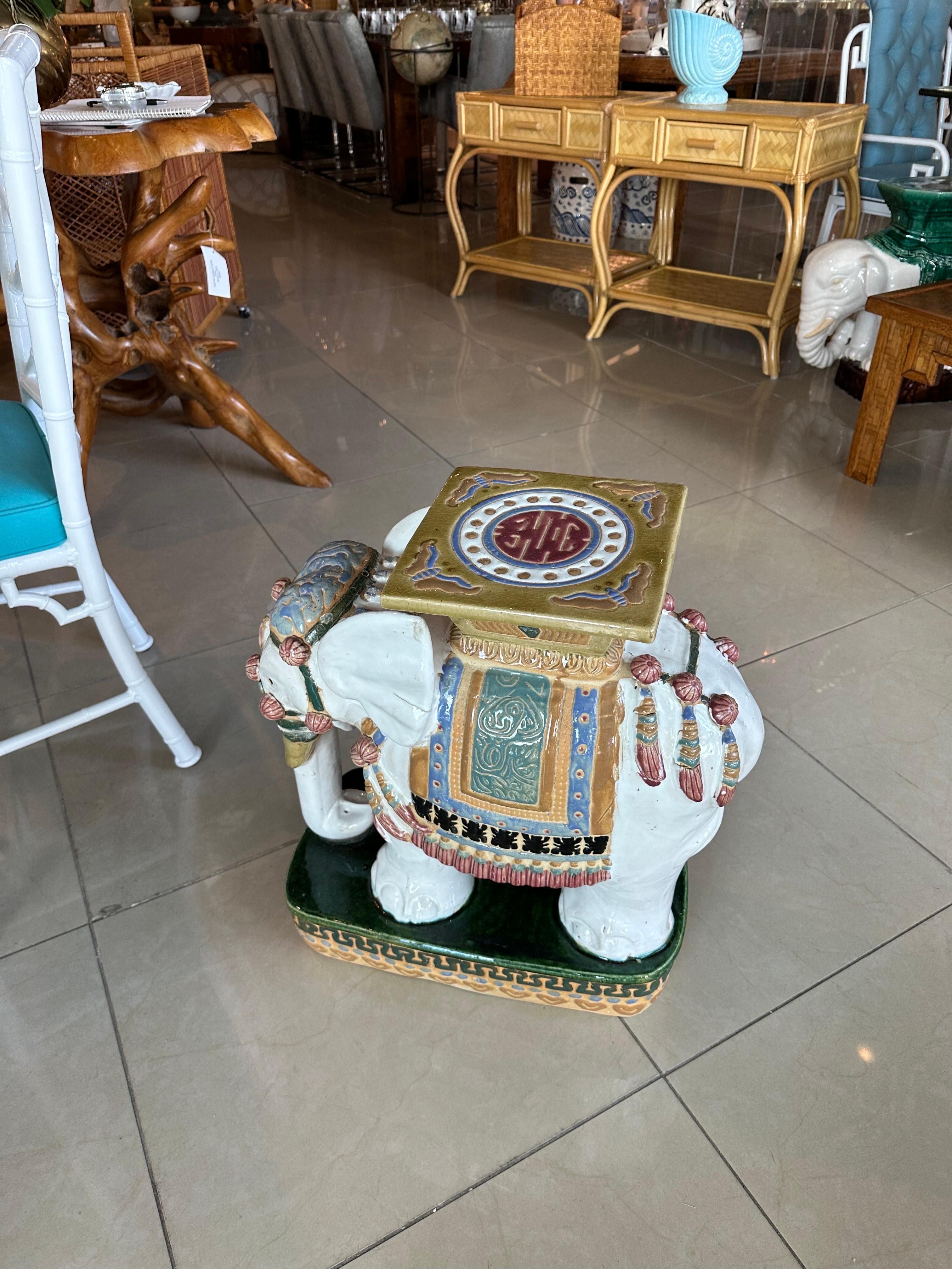 Vintage Large Glazed Elephant Garden Stool Stand Drink Side Table For Sale 2