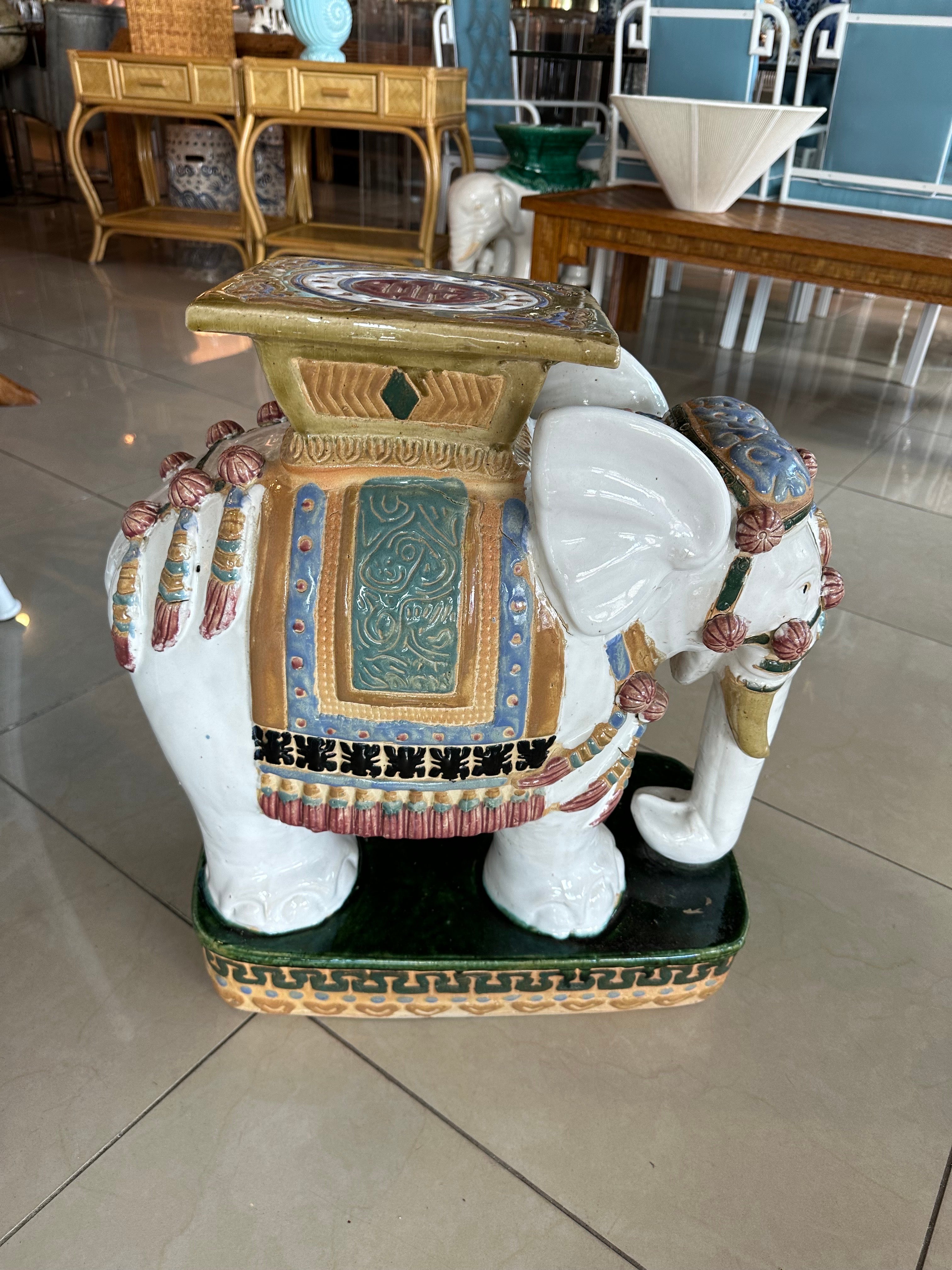Vintage ceramic elephant garden stool stand side table. No chips or breaks. Dimensions: 22.5 H x 20 w x 10 D.