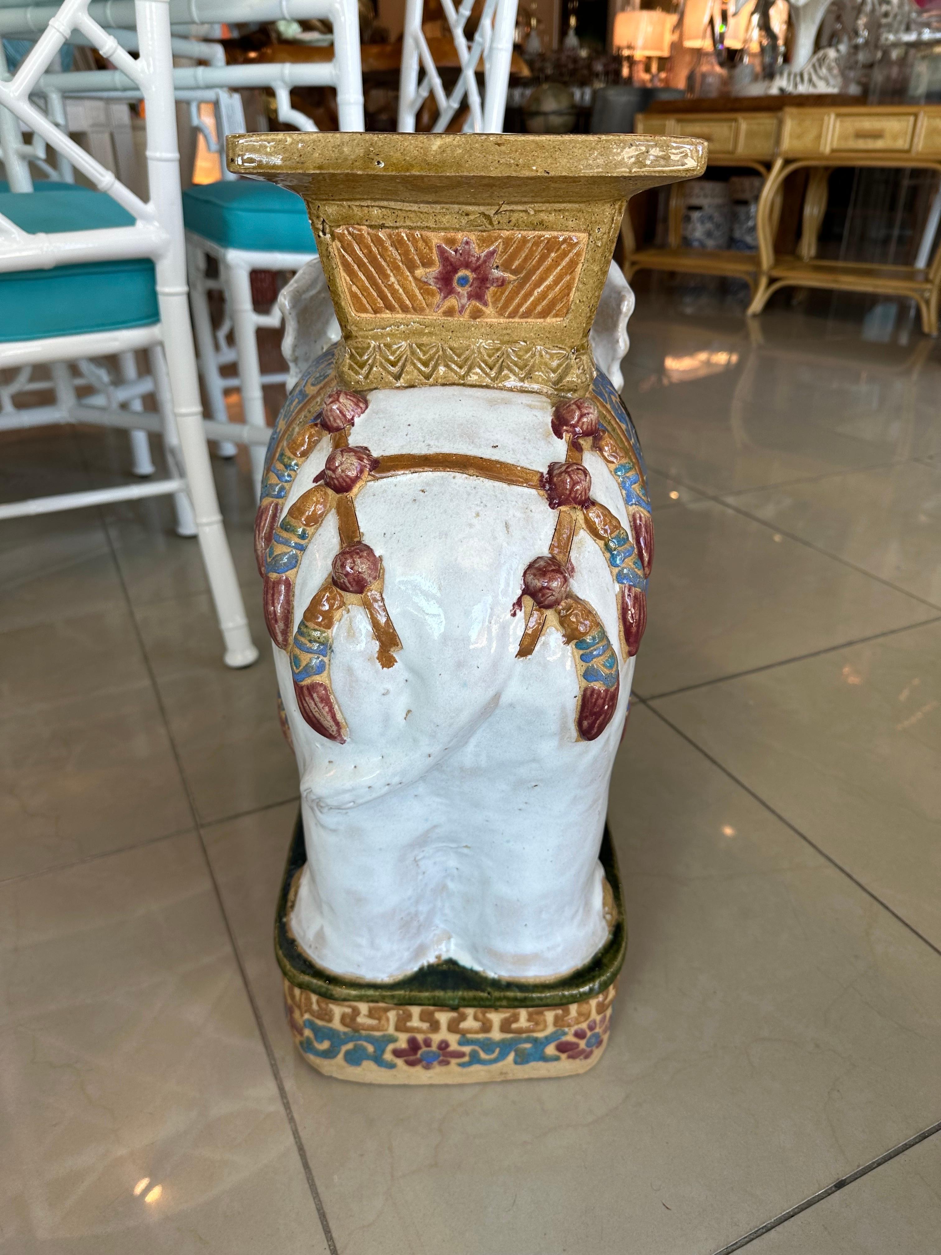 Hong Kong Vintage Large Glazed Elephant Garden Stool Stand Drink Side Table For Sale