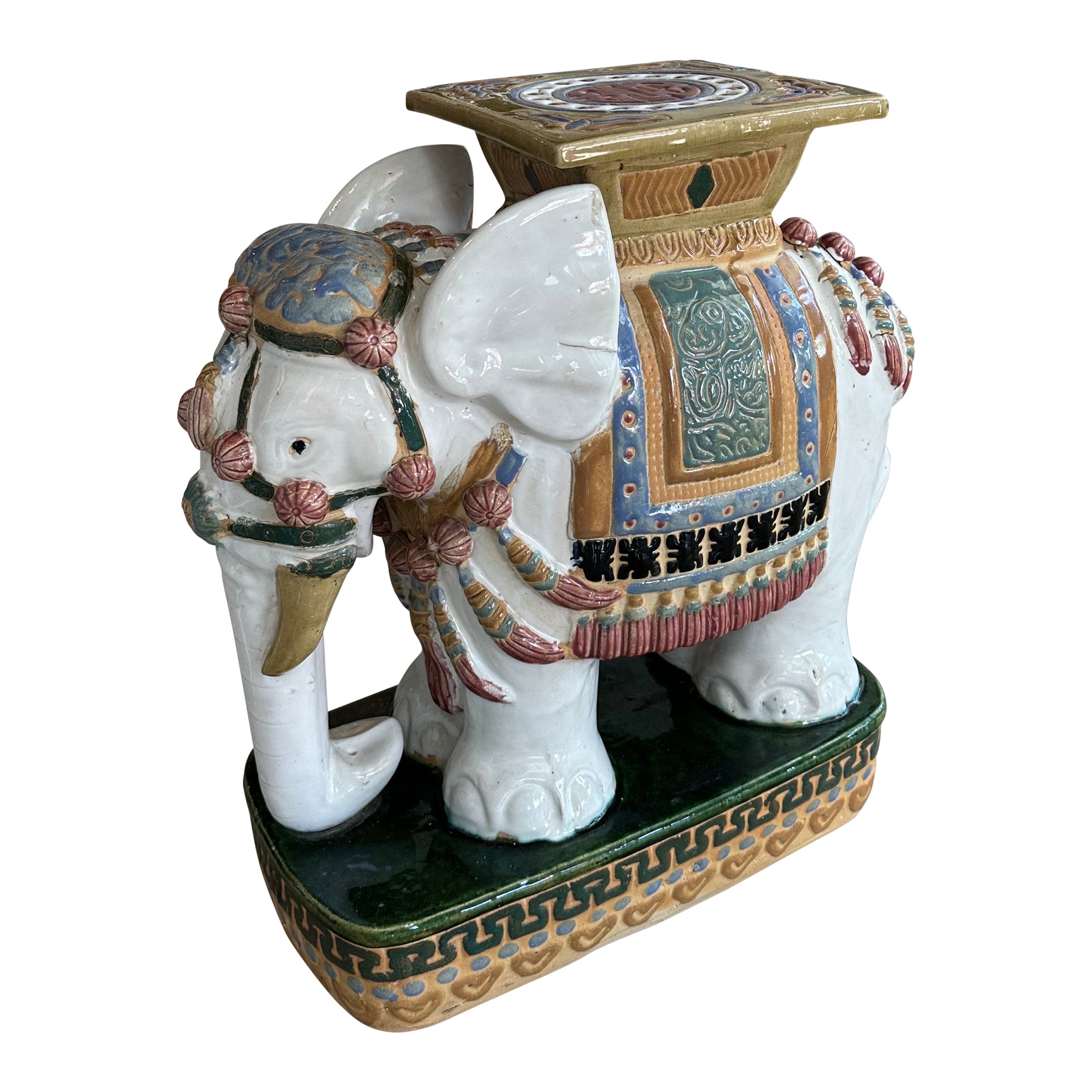 Gran taburete de jardín vintage de elefante esmaltado Mesa auxiliar para bebidas