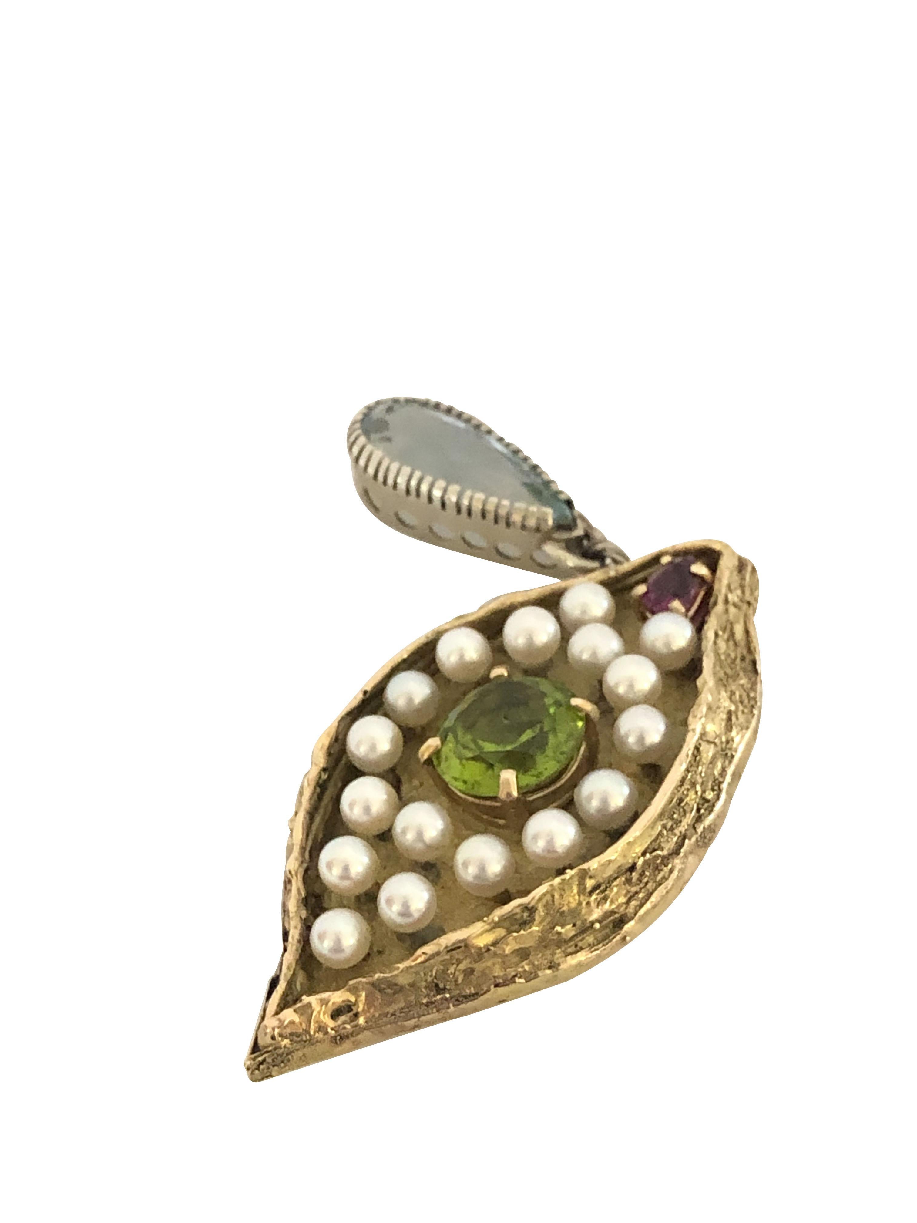 Taille ronde Grand pendentif « Eye » vintage en or et pierres précieuses, à la manière de Salvador Dali en vente
