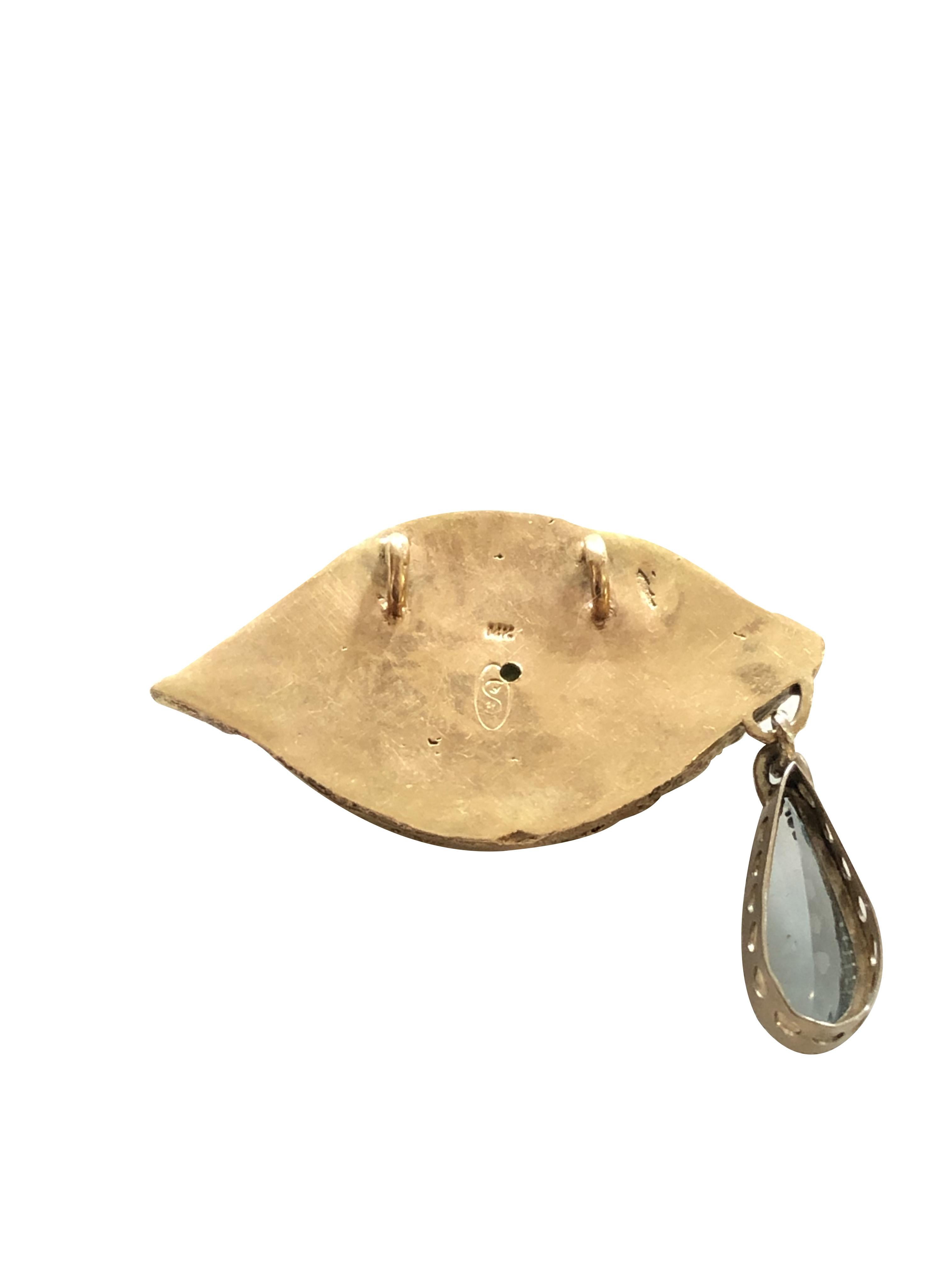 Grand pendentif « Eye » vintage en or et pierres précieuses, à la manière de Salvador Dali Excellent état - En vente à Chicago, IL