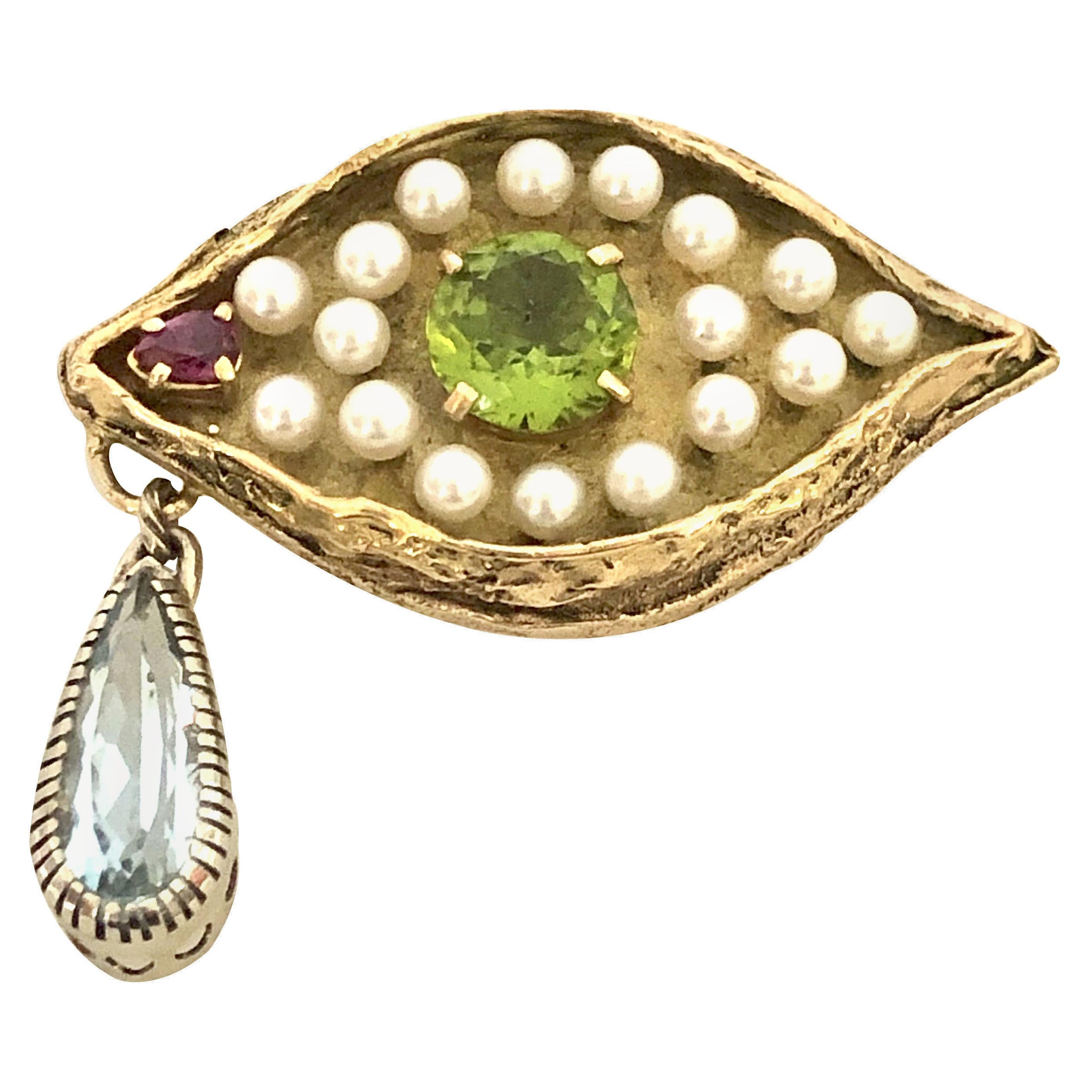 Colgante vintage "Ojo" grande de oro y piedras preciosas a la manera de Salvador Dalí en venta