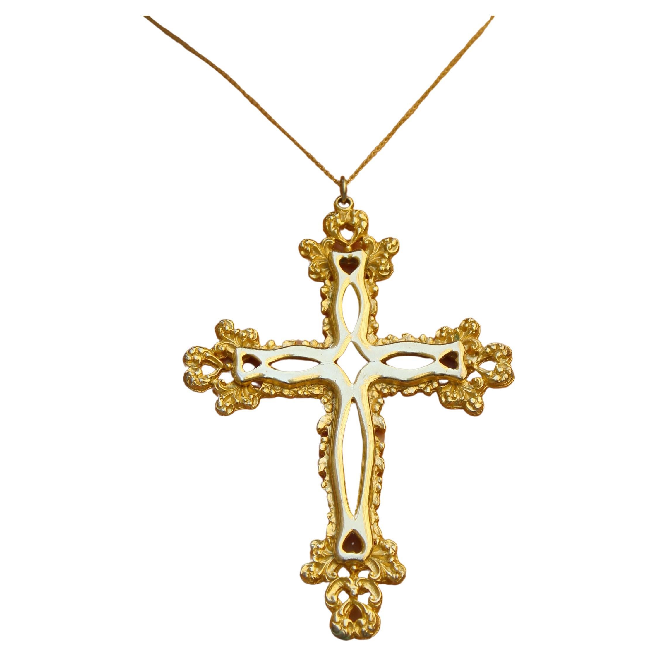 Vintage Large Gold Baroque Cross For Sale