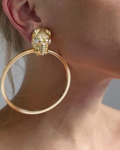 Vintage Large Gold Panther Hoop Earrings, attributed to Givenchy