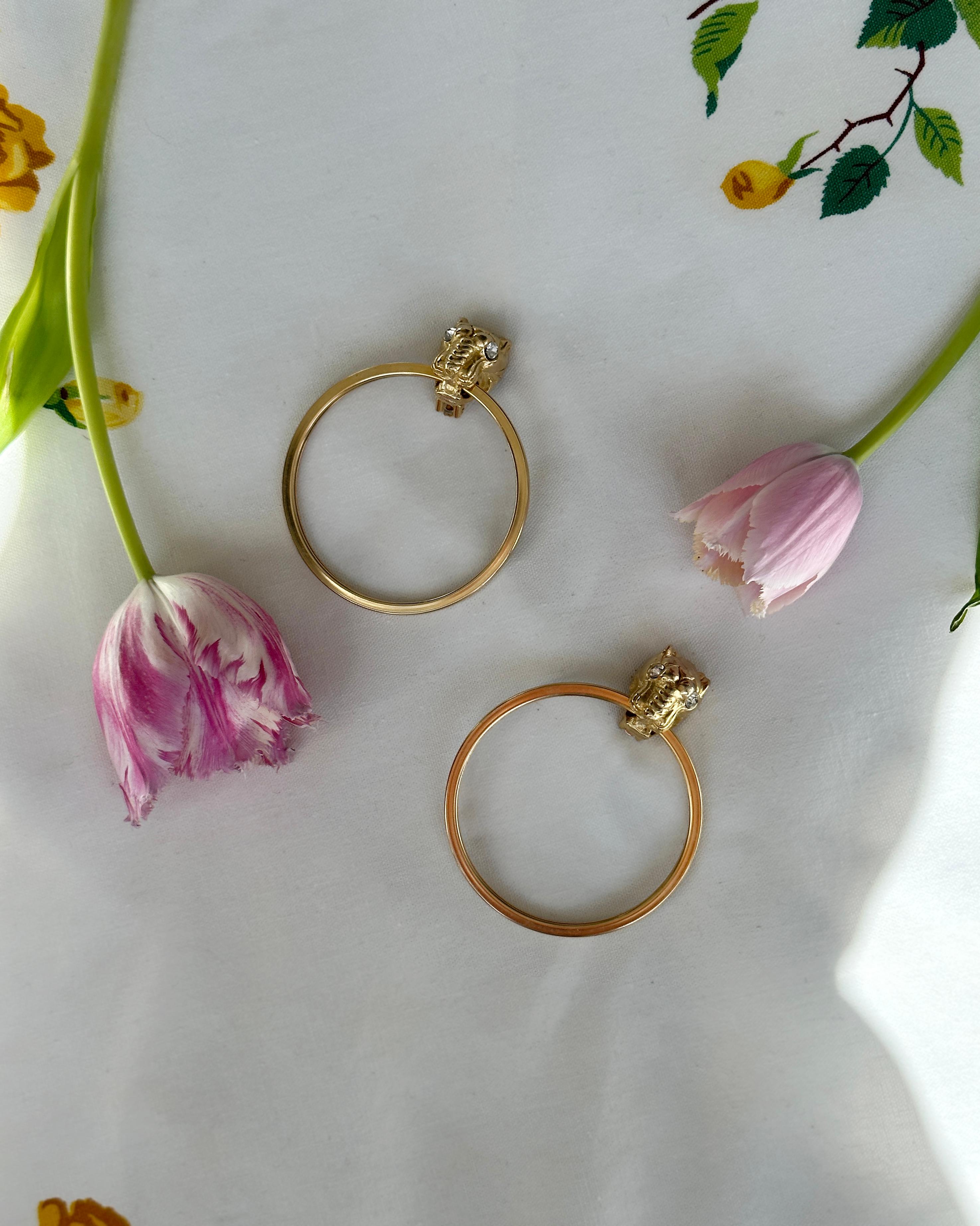 Contemporary Vintage Large Gold Panther Hoop Earrings, attributed to Givenchy For Sale