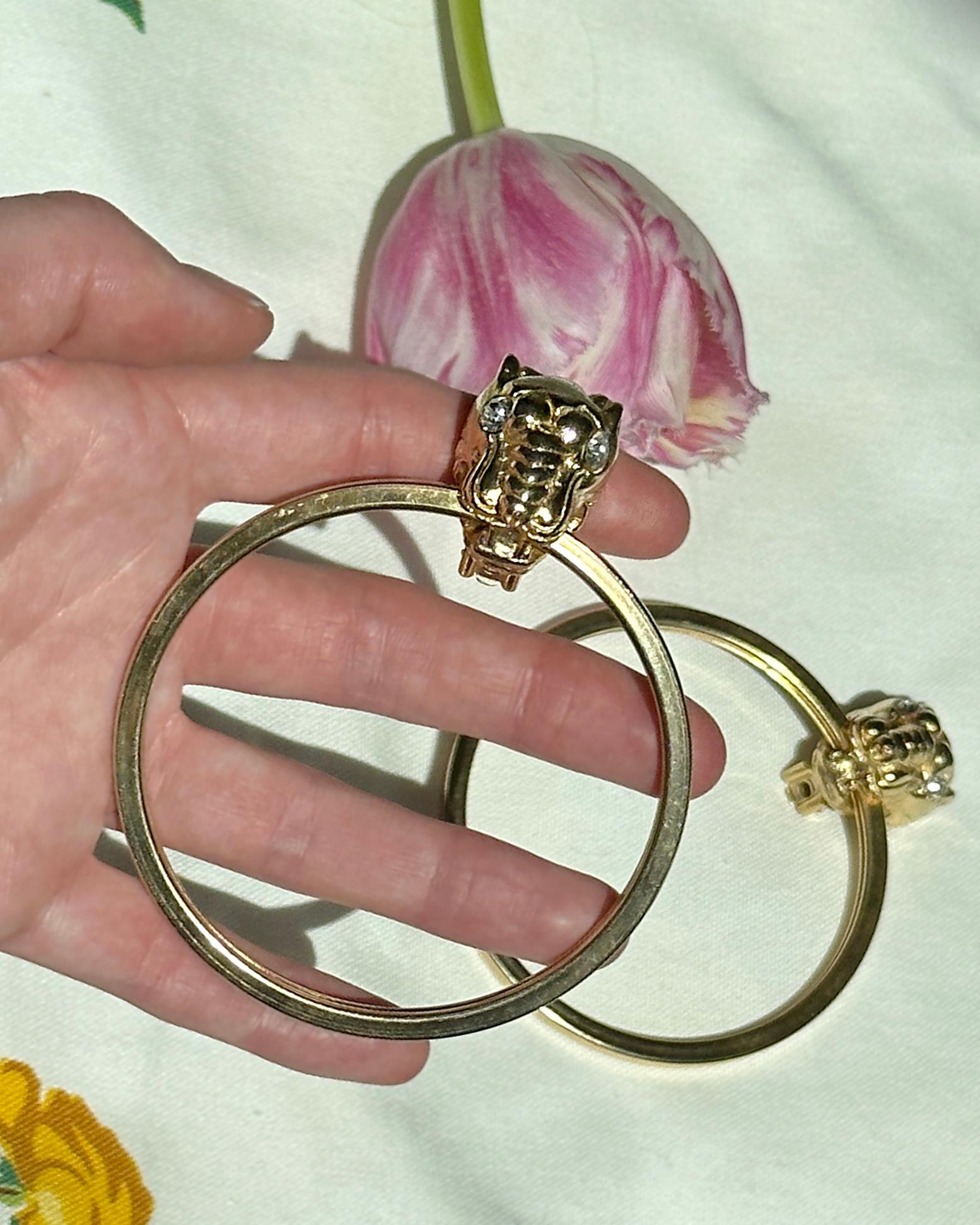 Women's or Men's Vintage Large Gold Panther Hoop Earrings, attributed to Givenchy For Sale
