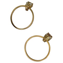 Vintage Large Gold Panther Hoop Earrings, attributed to Givenchy