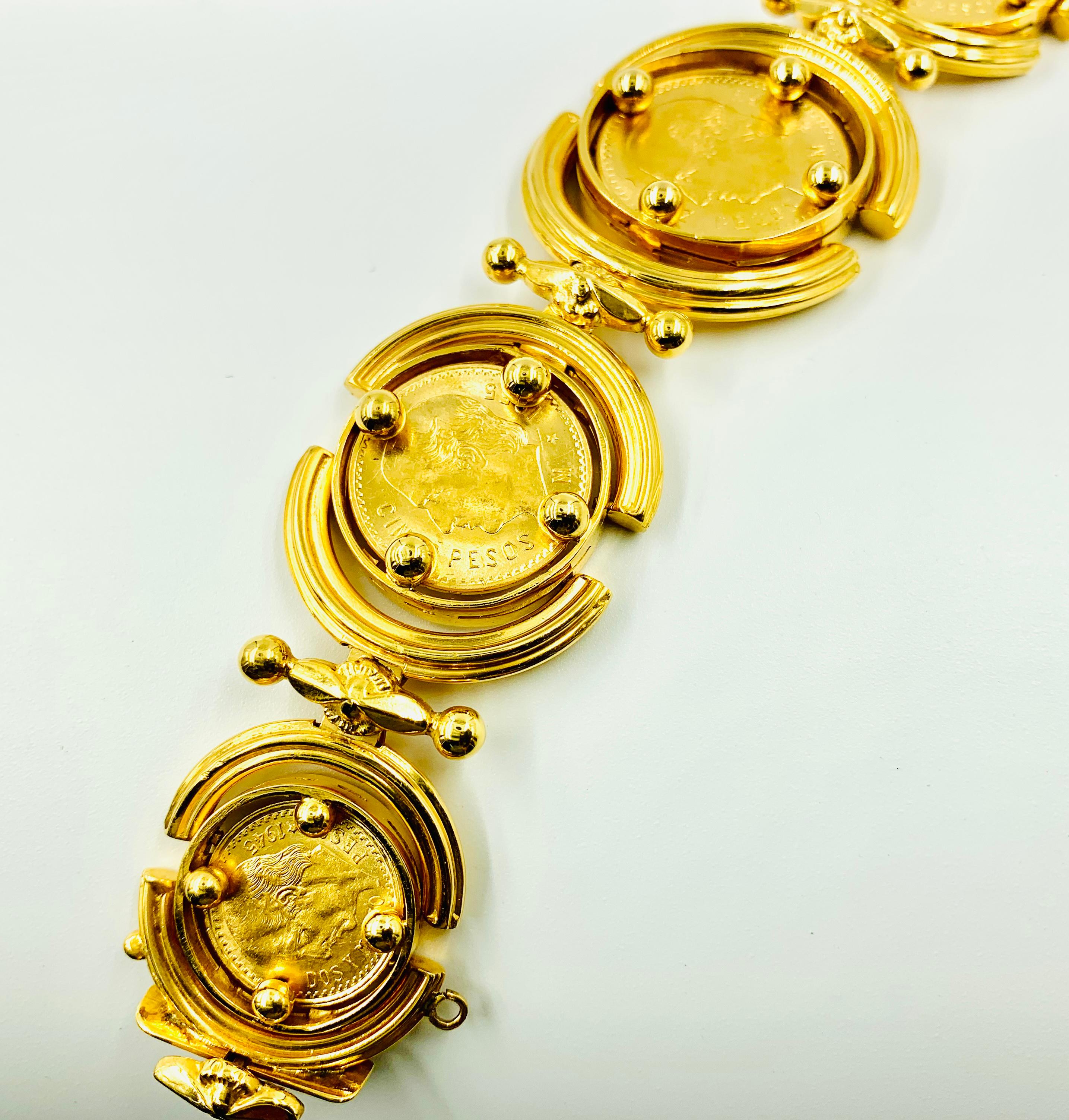 Women's or Men's Large Estate Gemme Numari High Karat, 24k, 18k Gold Articulated Coin Bracelet For Sale