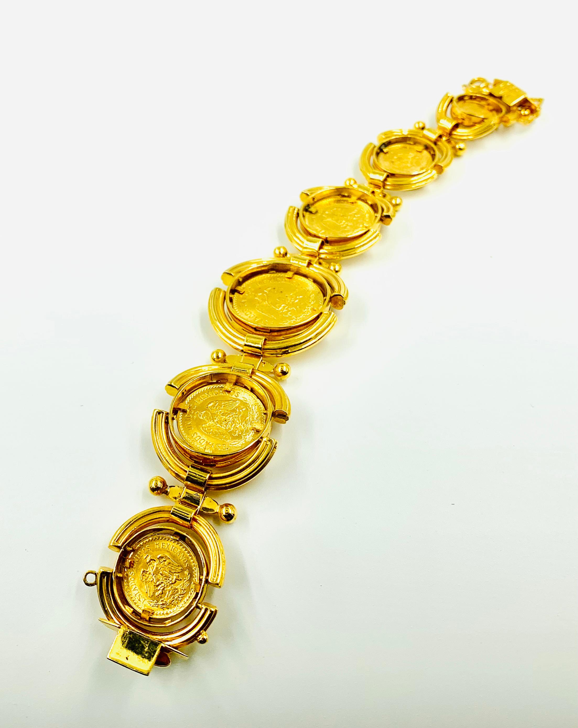 Large Estate Gemme Numari High Karat, 24k, 18k Gold Articulated Coin Bracelet For Sale 1