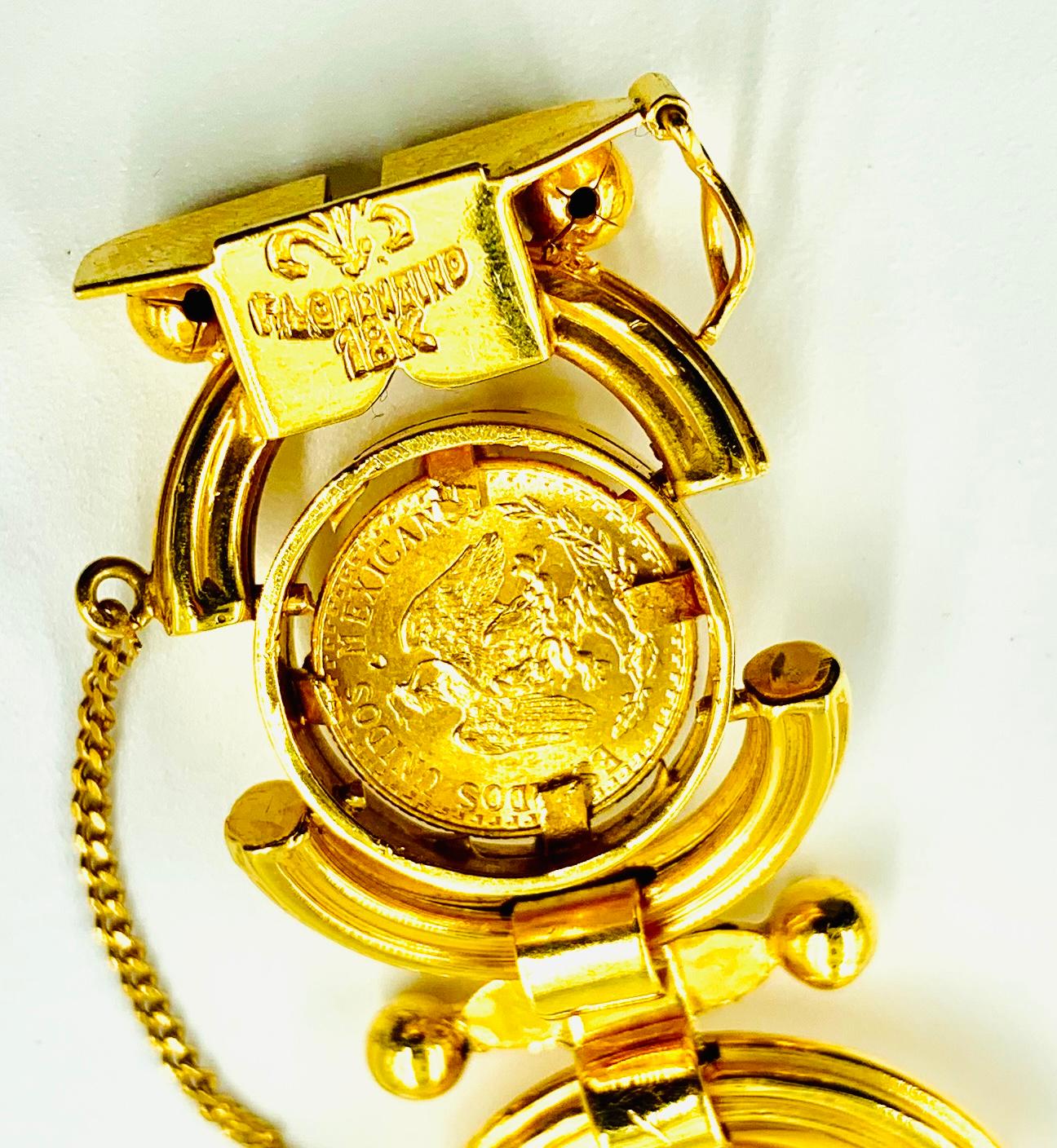 Classical Roman Large Estate Gemme Numari High Karat, 24k, 18k Gold Articulated Coin Bracelet For Sale