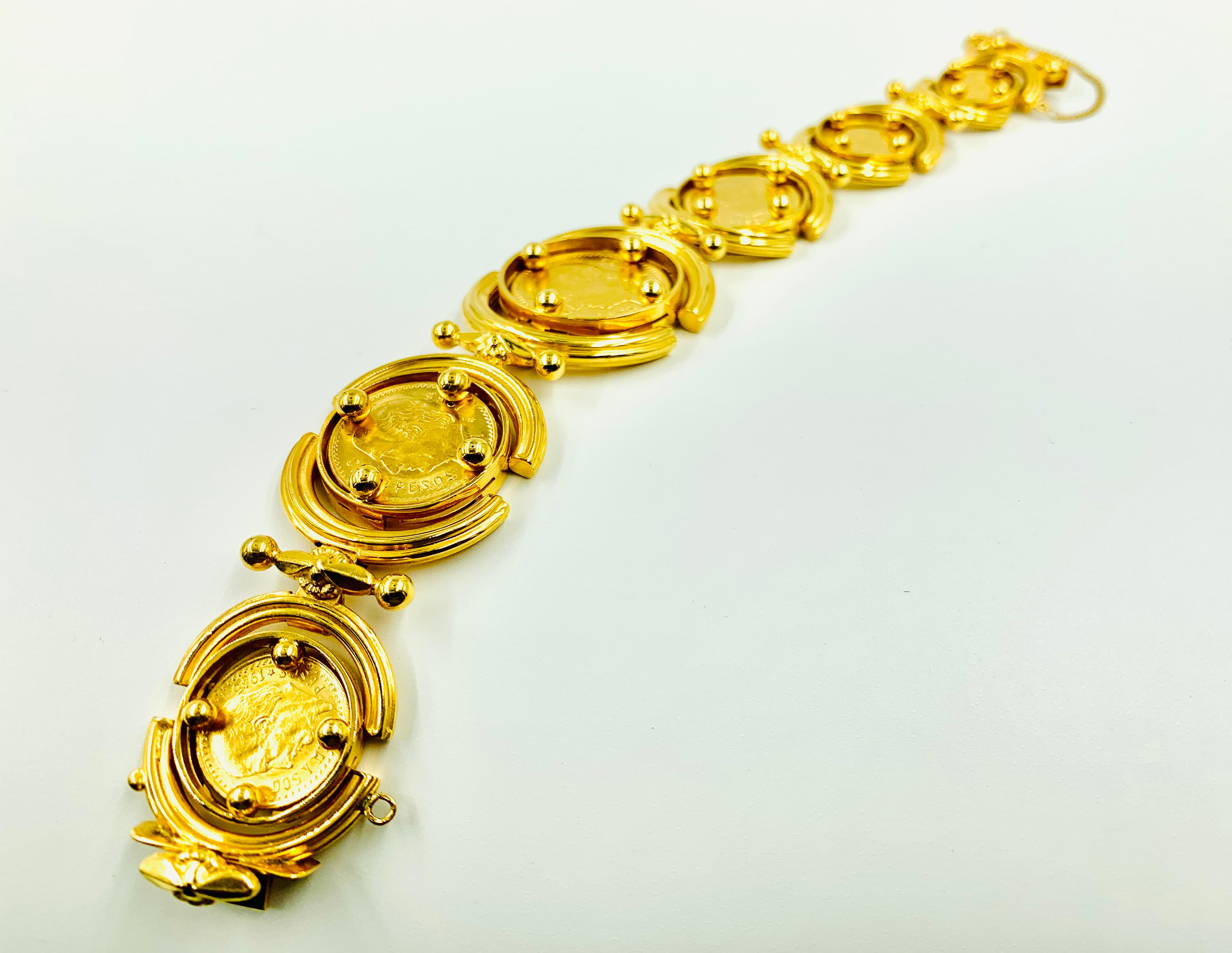 Grand bracelet de pièces articulées Gemme Numari en or 24 carats et 18 carats, ancienne propriété Bon état - En vente à New York, NY