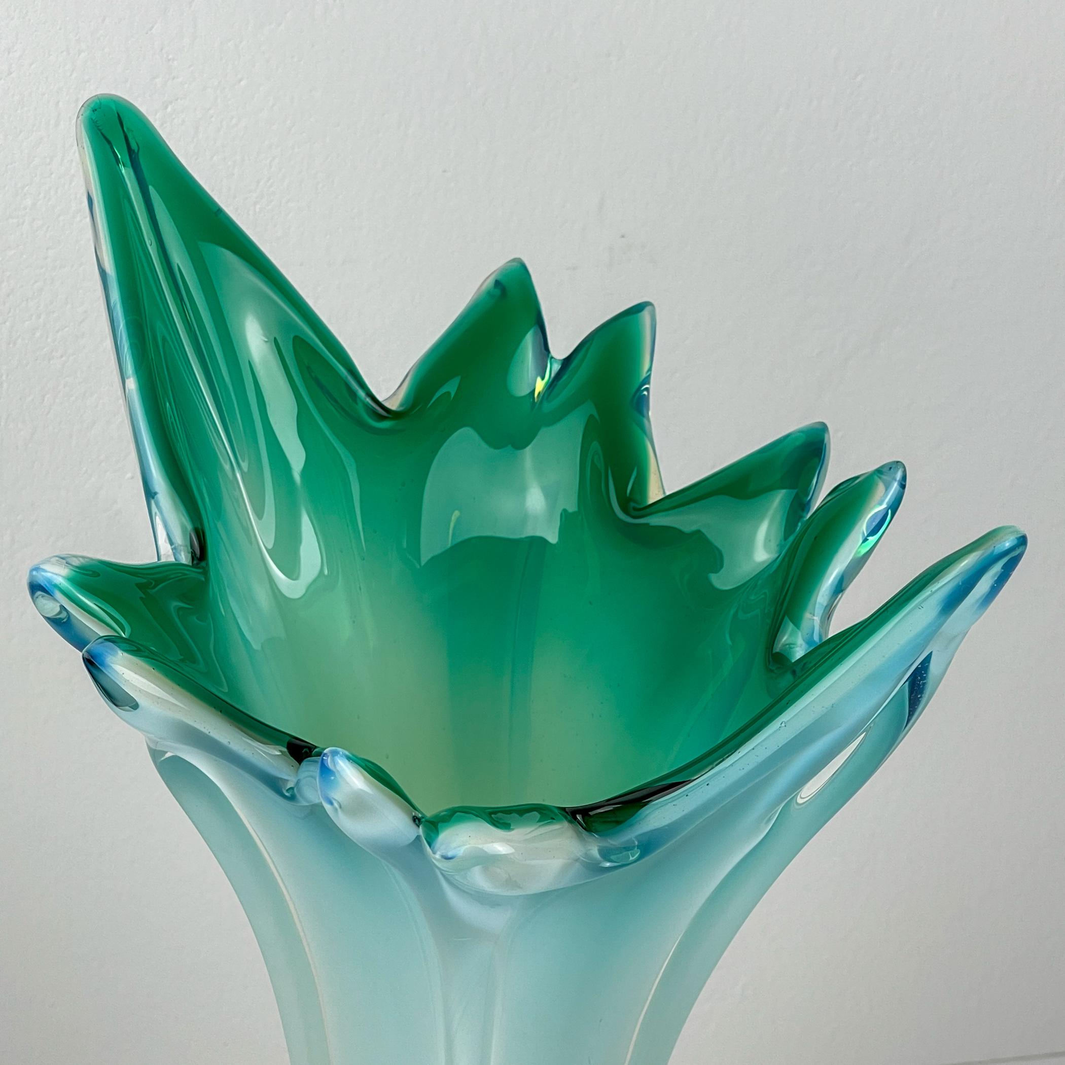 Vintage large green-blue murano vase, Italy 1970s For Sale 3
