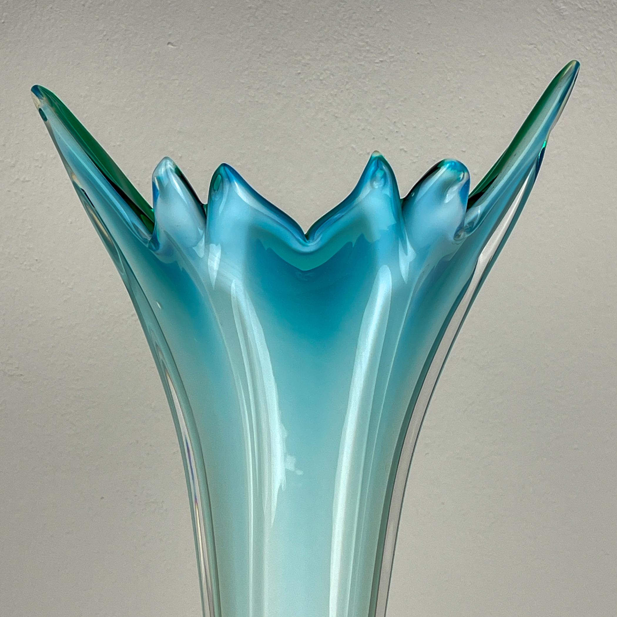 Vintage large green-blue murano vase, Italy 1970s For Sale 8