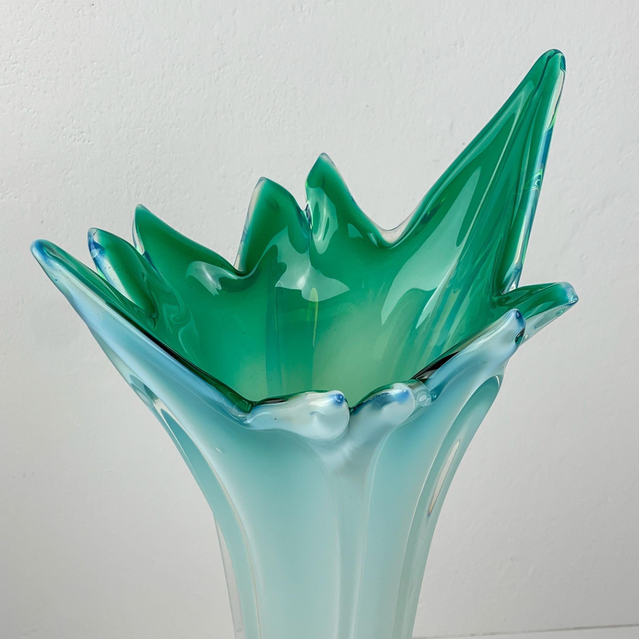 Vintage large green-blue murano vase, Italy 1970s For Sale 11