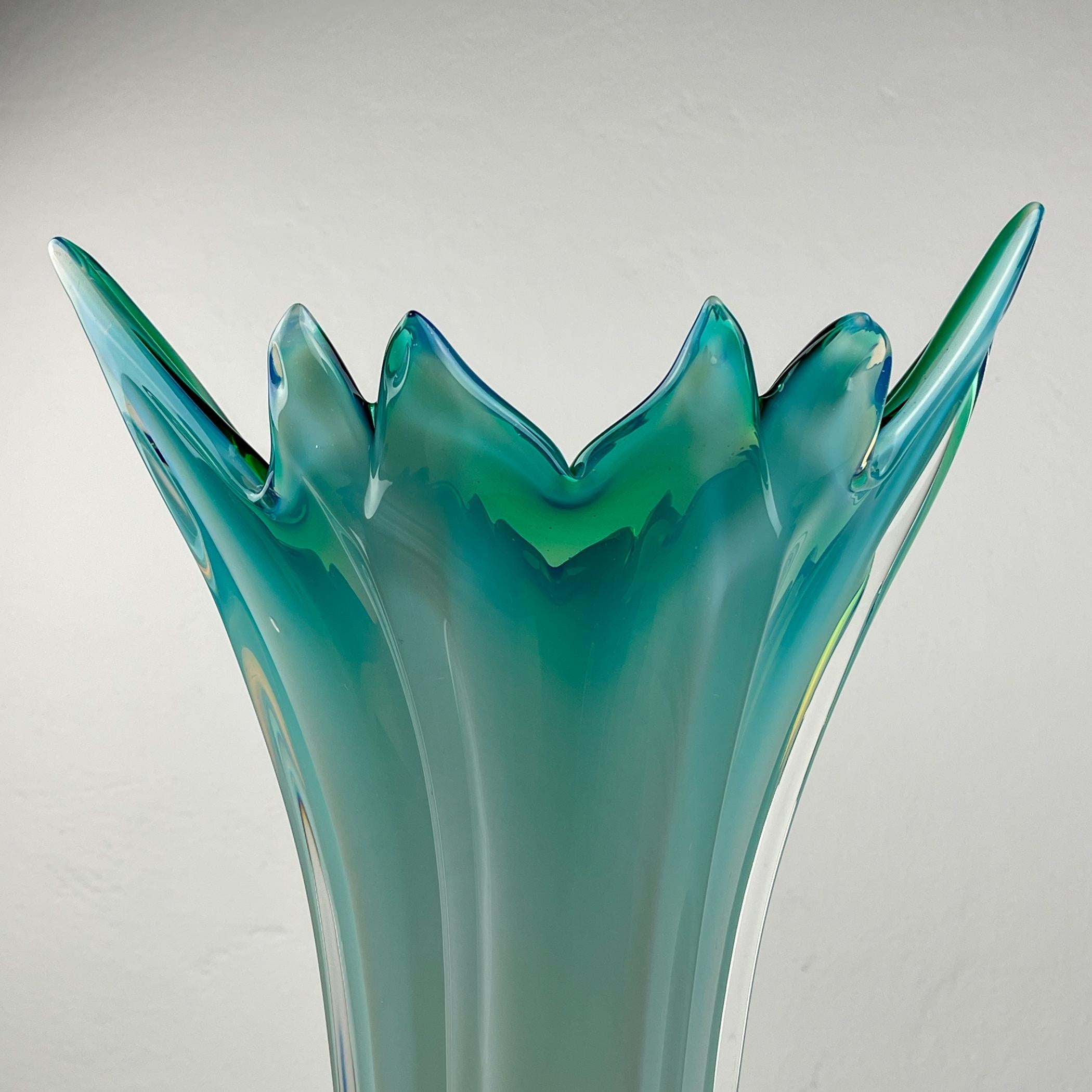 Italian Vintage large green-blue murano vase, Italy 1970s For Sale