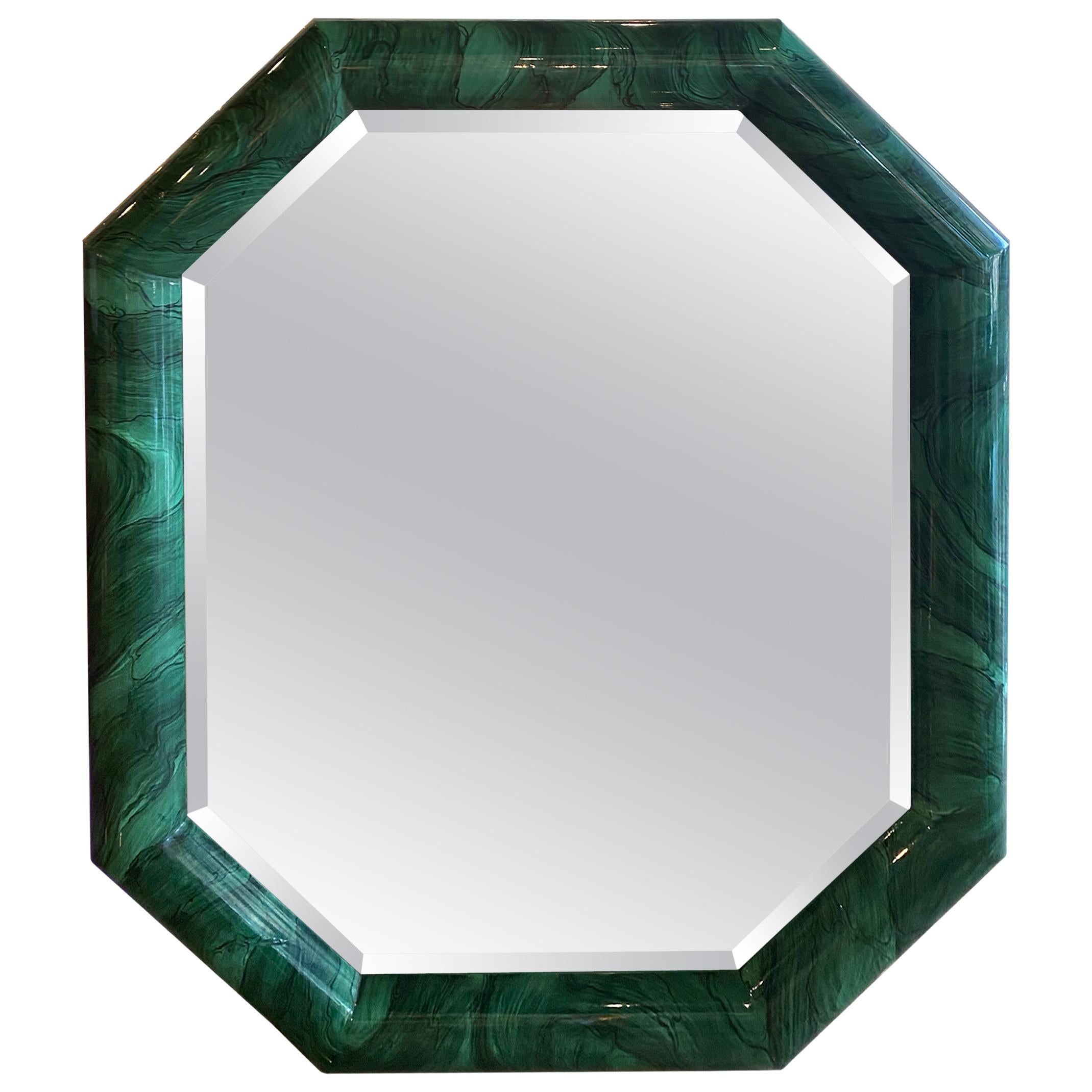Vintage Large Green Faux Malachite Wall Mirror Vertical or Horizontal
