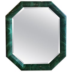 Vintage Large Green Faux Malachite Wall Mirror Vertical or Horizontal Octagon