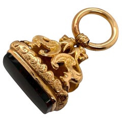 Vintage Large Griffin Bloodstone Watch Fob Pendant 14K Rose Gold