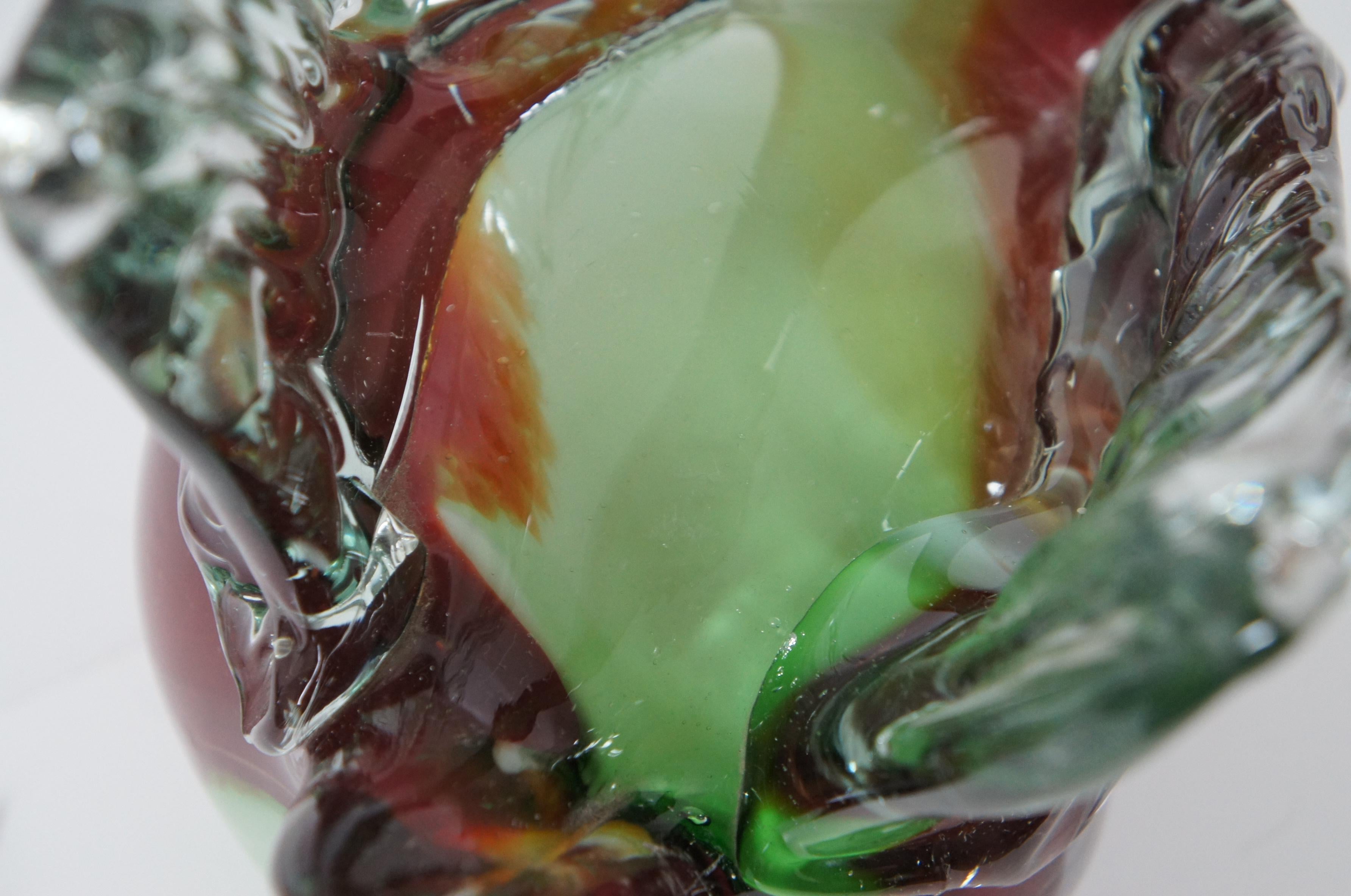 Vintage große mundgeblasene rote & grüne Murano Glas Schwan Gans Italien Skulptur 2