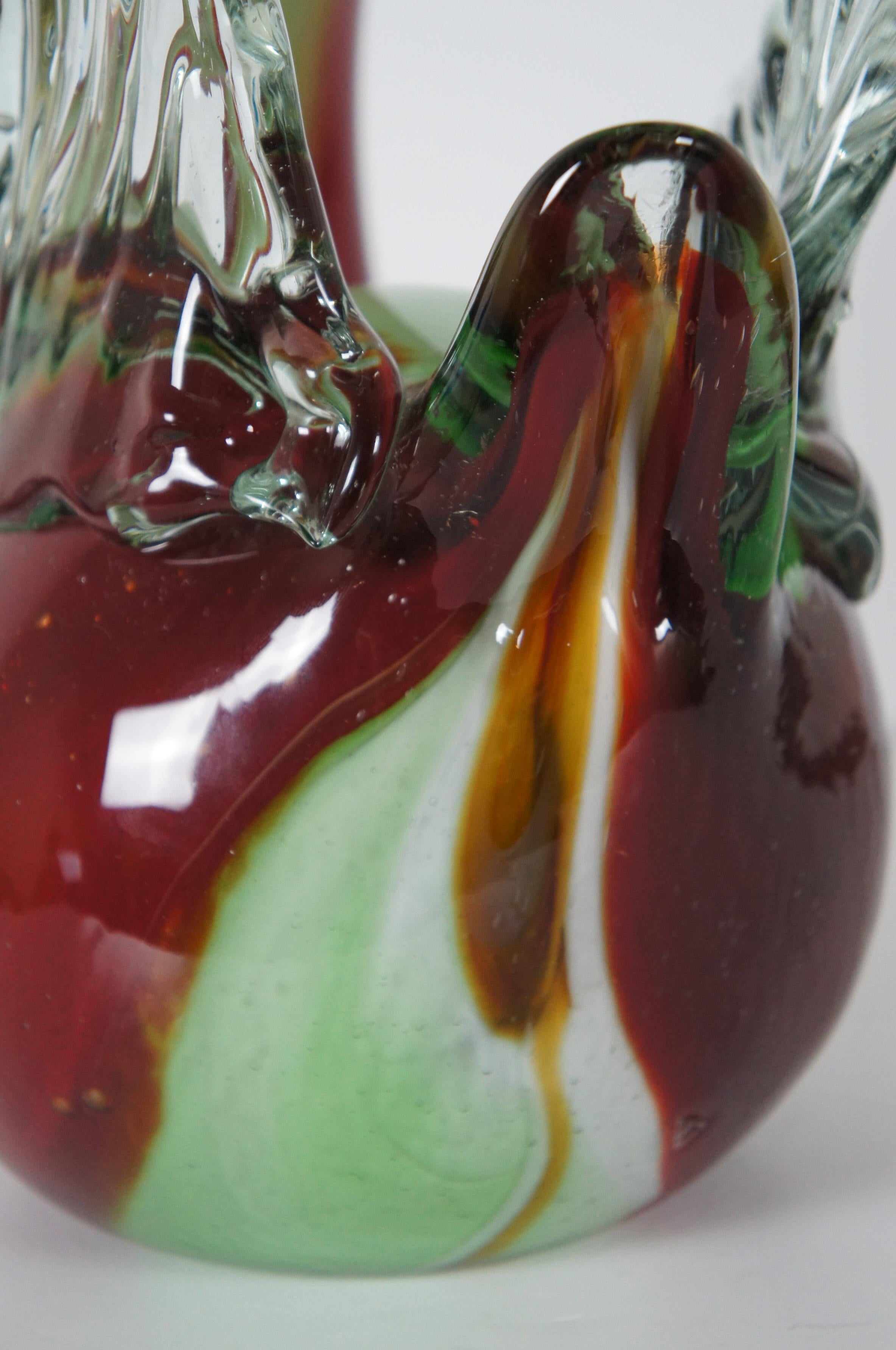 Vintage Large Hand Blown Red & Green Murano Glass Swan Goose Italy Sculpture For Sale 3
