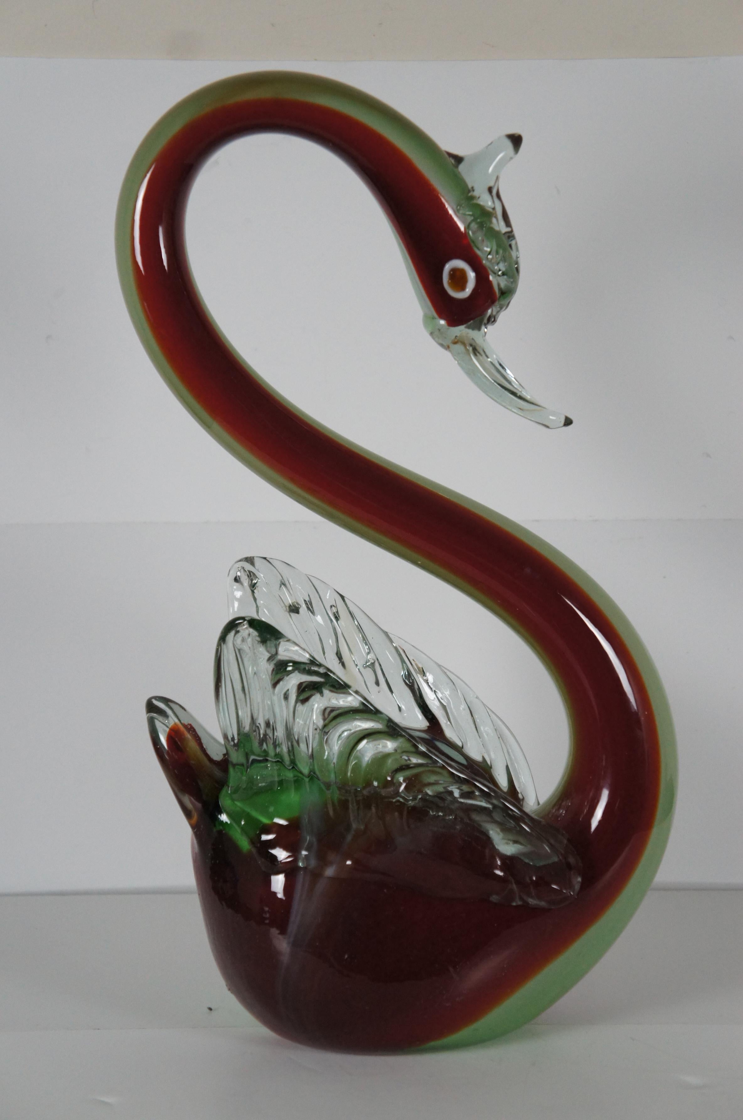 Vintage große mundgeblasene rote & grüne Murano Glas Schwan Gans Italien Skulptur (Expressionismus) im Angebot