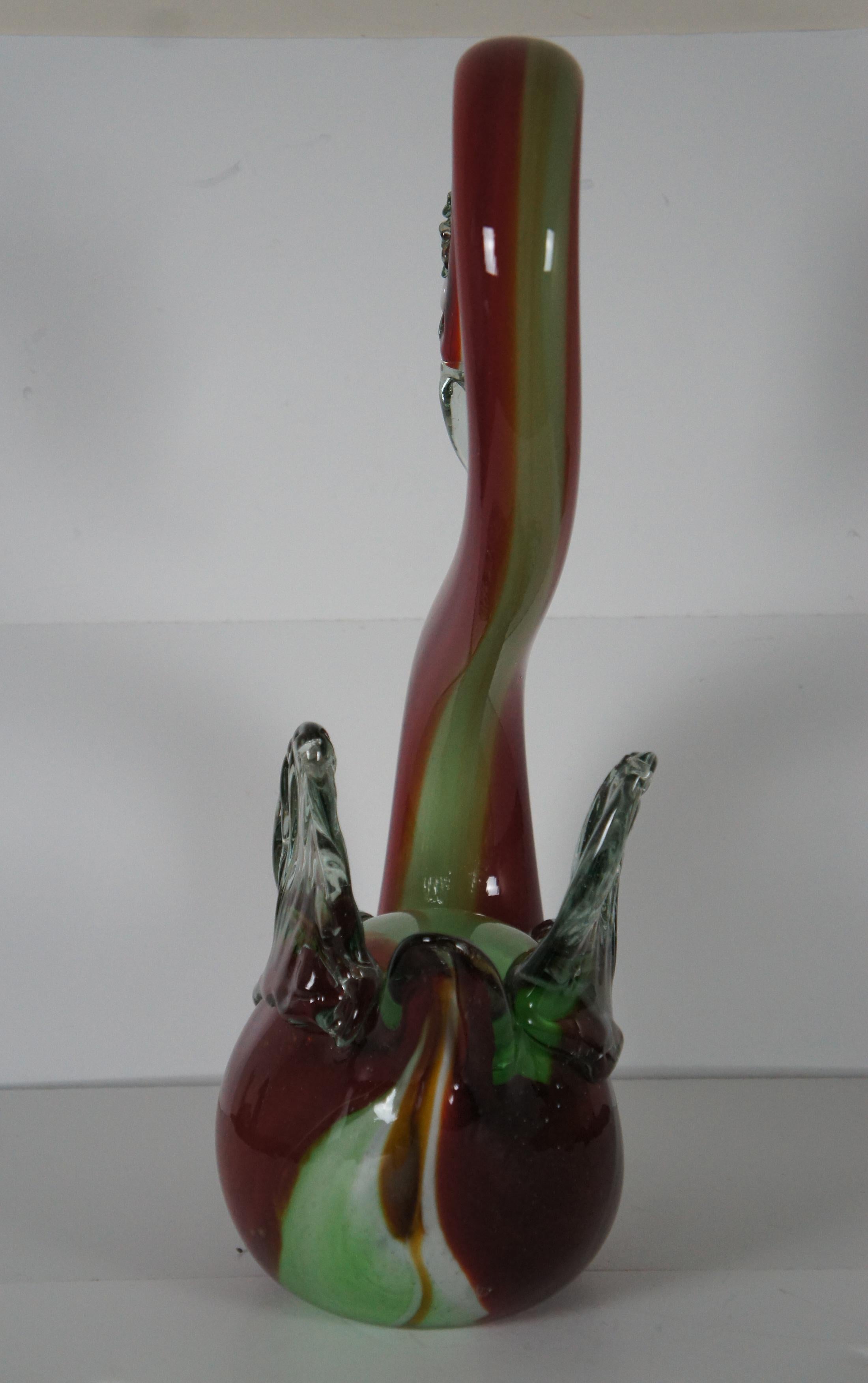 Vintage Large Hand Blown Red & Green Murano Glass Swan Goose Italy Sculpture Bon état - En vente à Dayton, OH