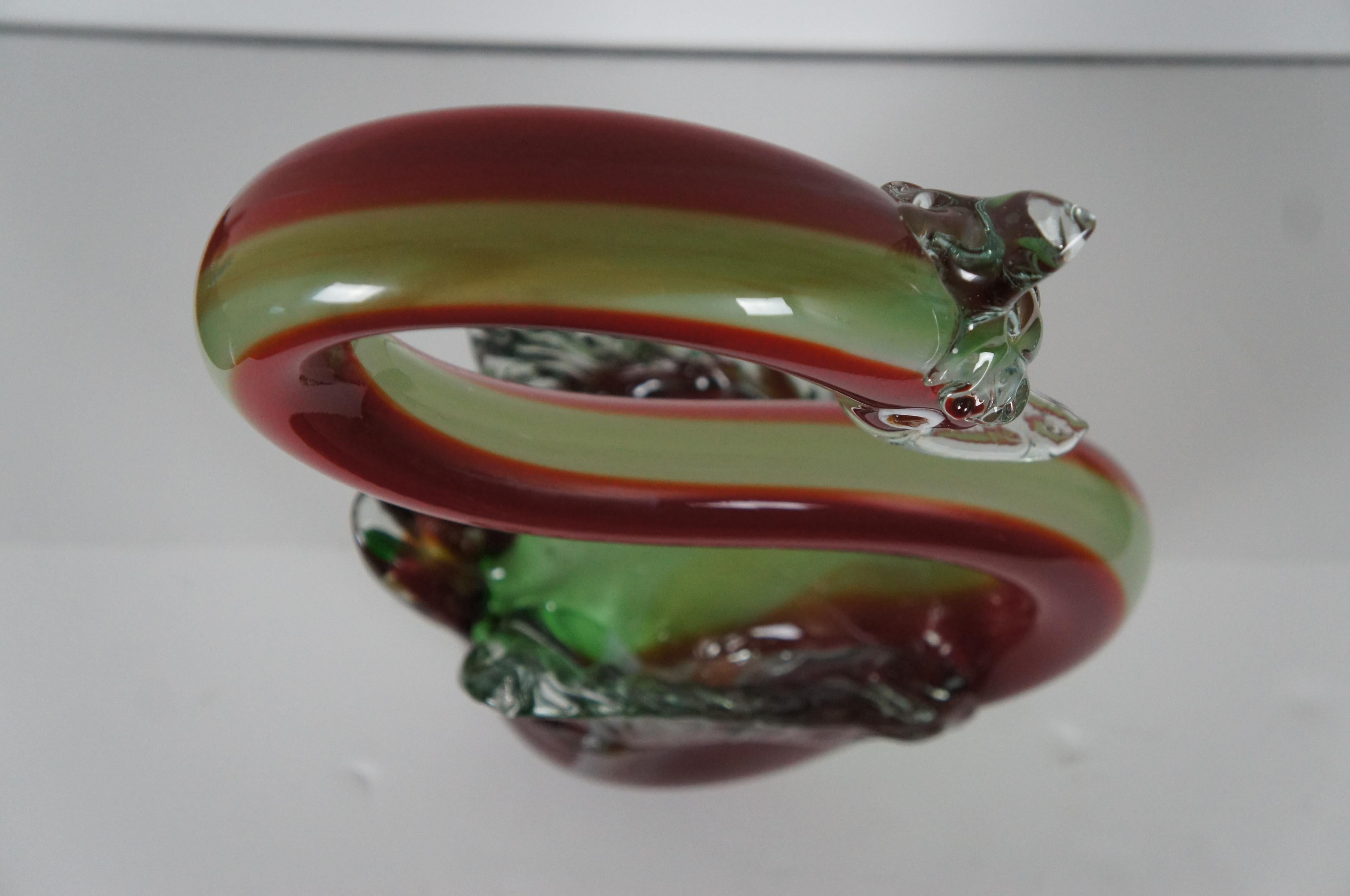 Vintage große mundgeblasene rote & grüne Murano Glas Schwan Gans Italien Skulptur (20. Jahrhundert)