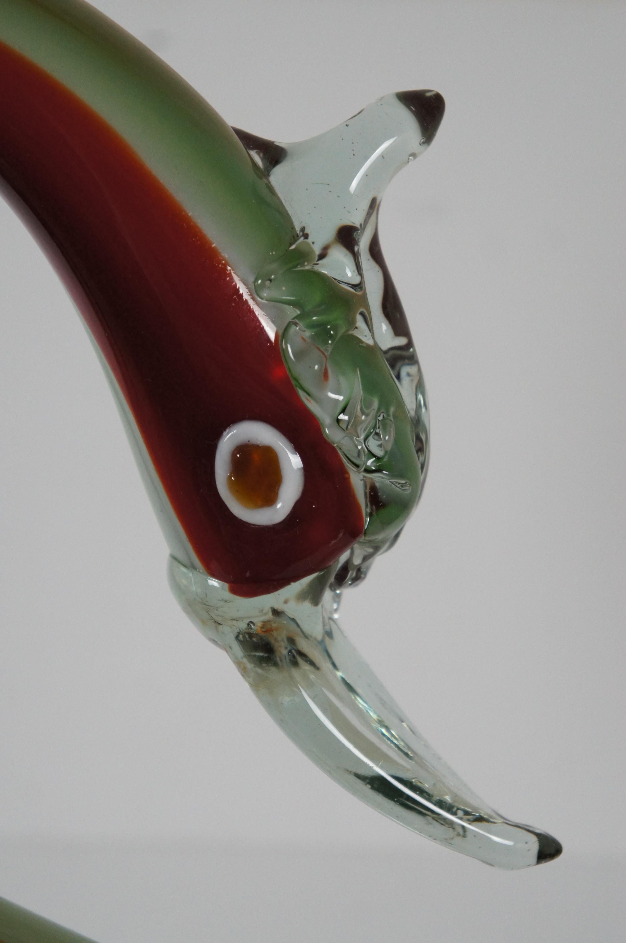 Vintage Large Hand Blown Red & Green Murano Glass Swan Goose Italy Sculpture en vente 1