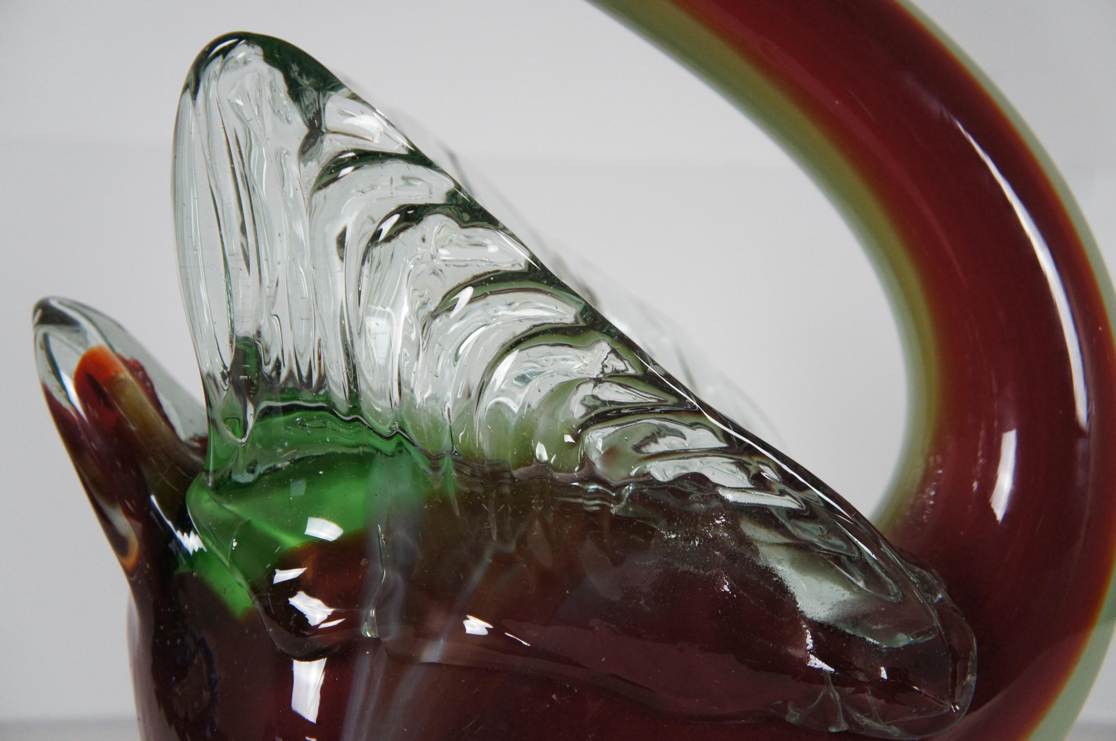 Vintage große mundgeblasene rote & grüne Murano Glas Schwan Gans Italien Skulptur im Angebot 2