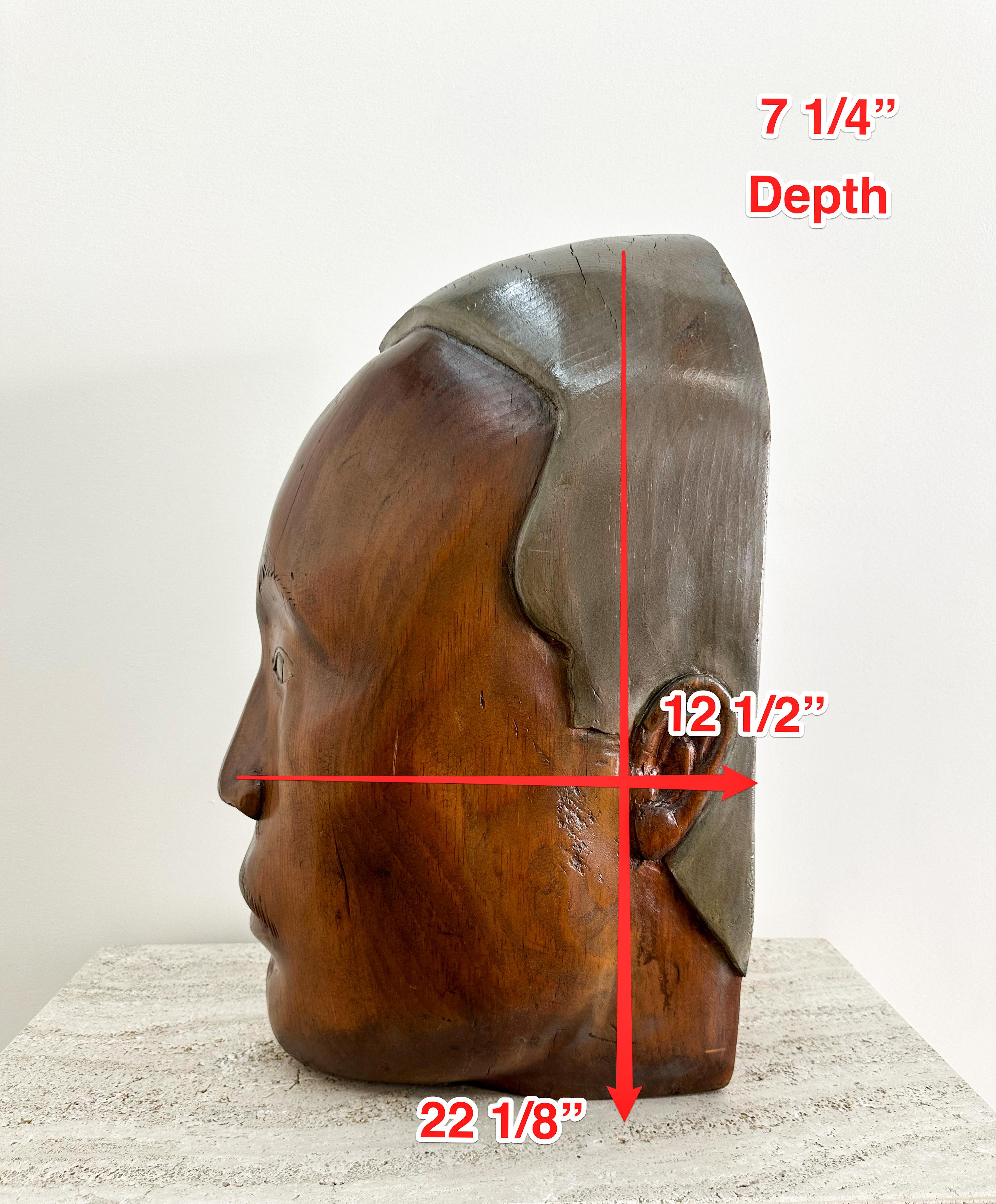 Gran busto masculino vintage de madera tallado a mano Escultura de pared en venta 4