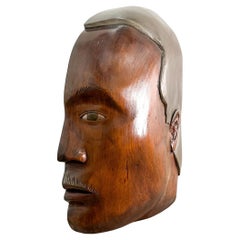 Vintage Large Hand-Carved Wooden Male Bust Sculpture Wall Sculpture