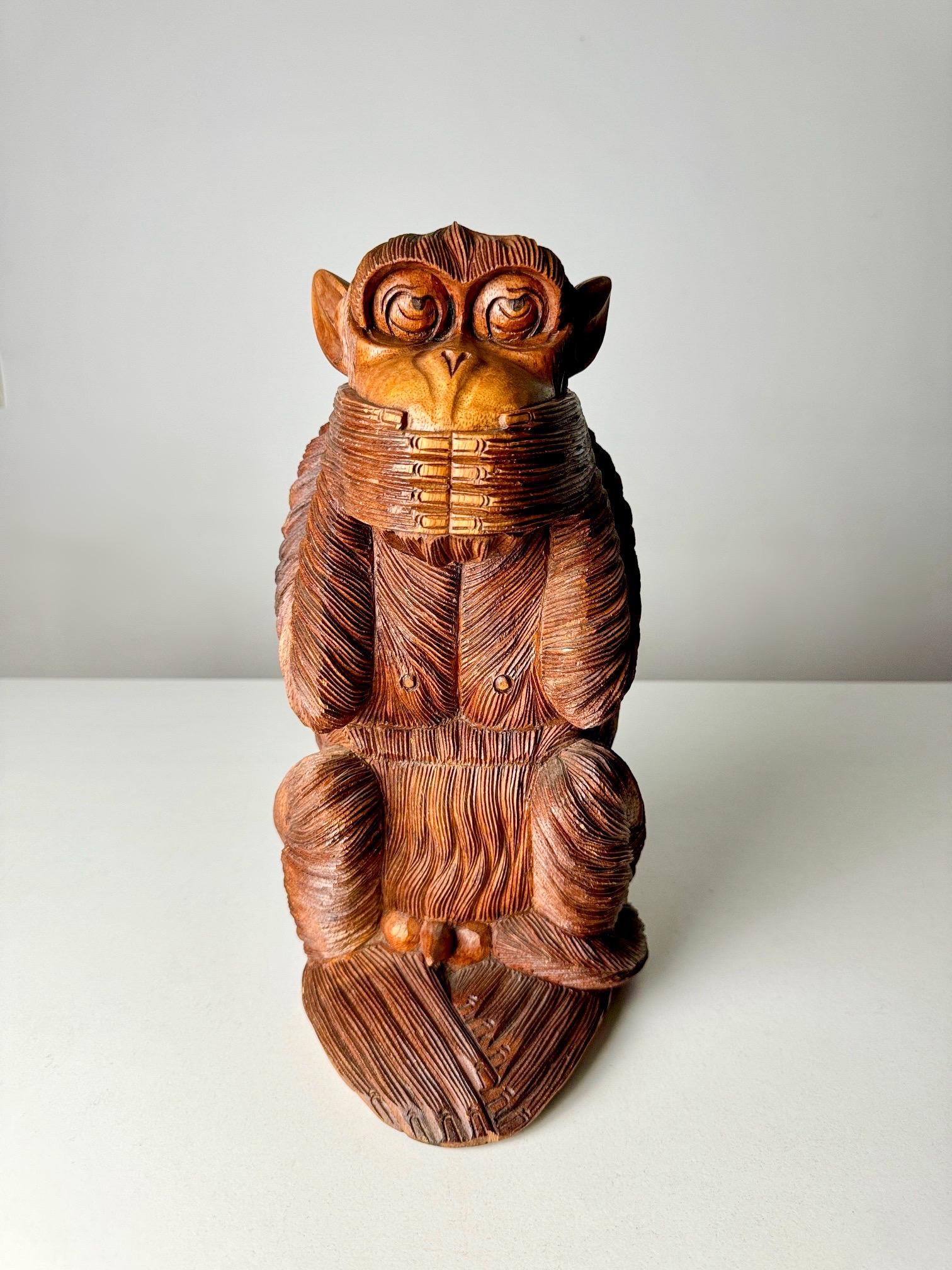 Vintage large hand-Carved wooden Three Wise Monkeys set Edo-Period Style 5