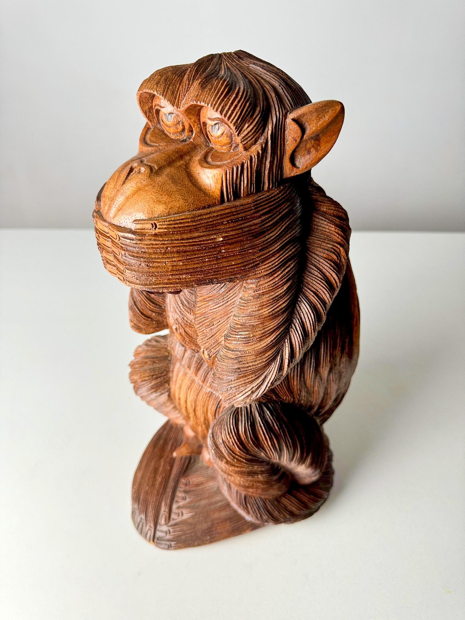 Vintage large hand-Carved wooden Three Wise Monkeys set Edo-Period Style 7