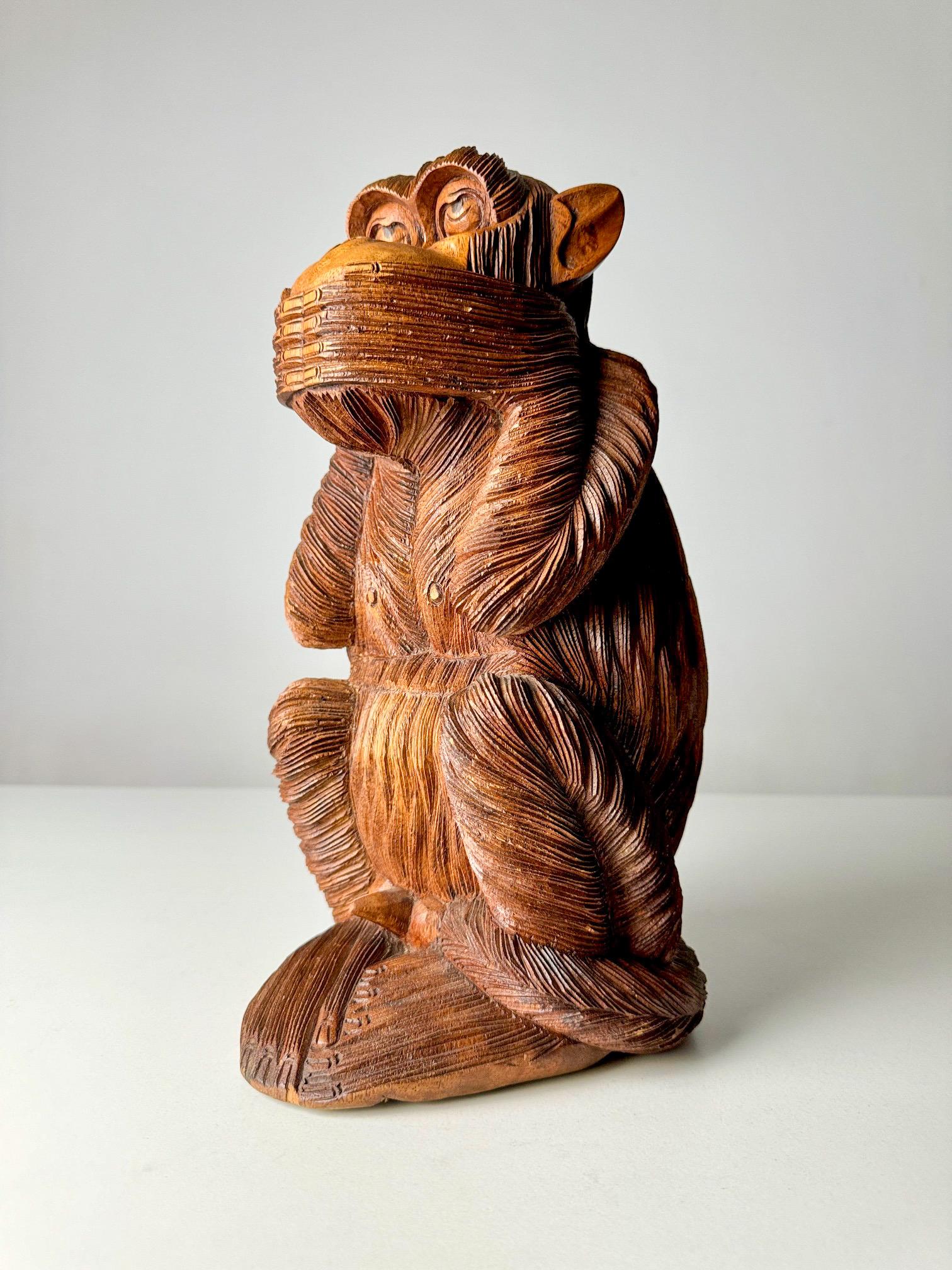 Vintage large hand-Carved wooden Three Wise Monkeys set Edo-Period Style 8