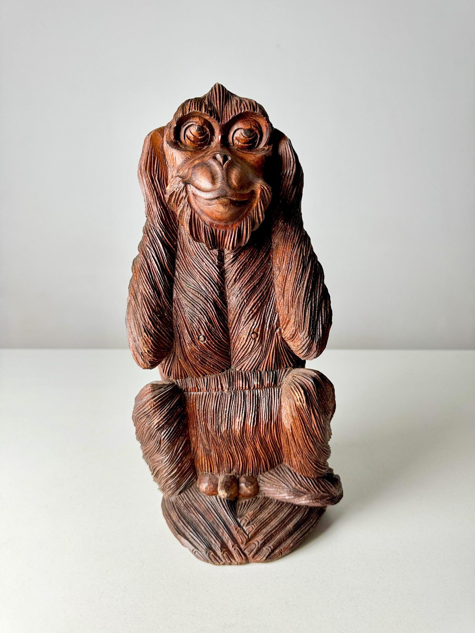 Vintage large hand-Carved wooden Three Wise Monkeys set Edo-Period Style 9