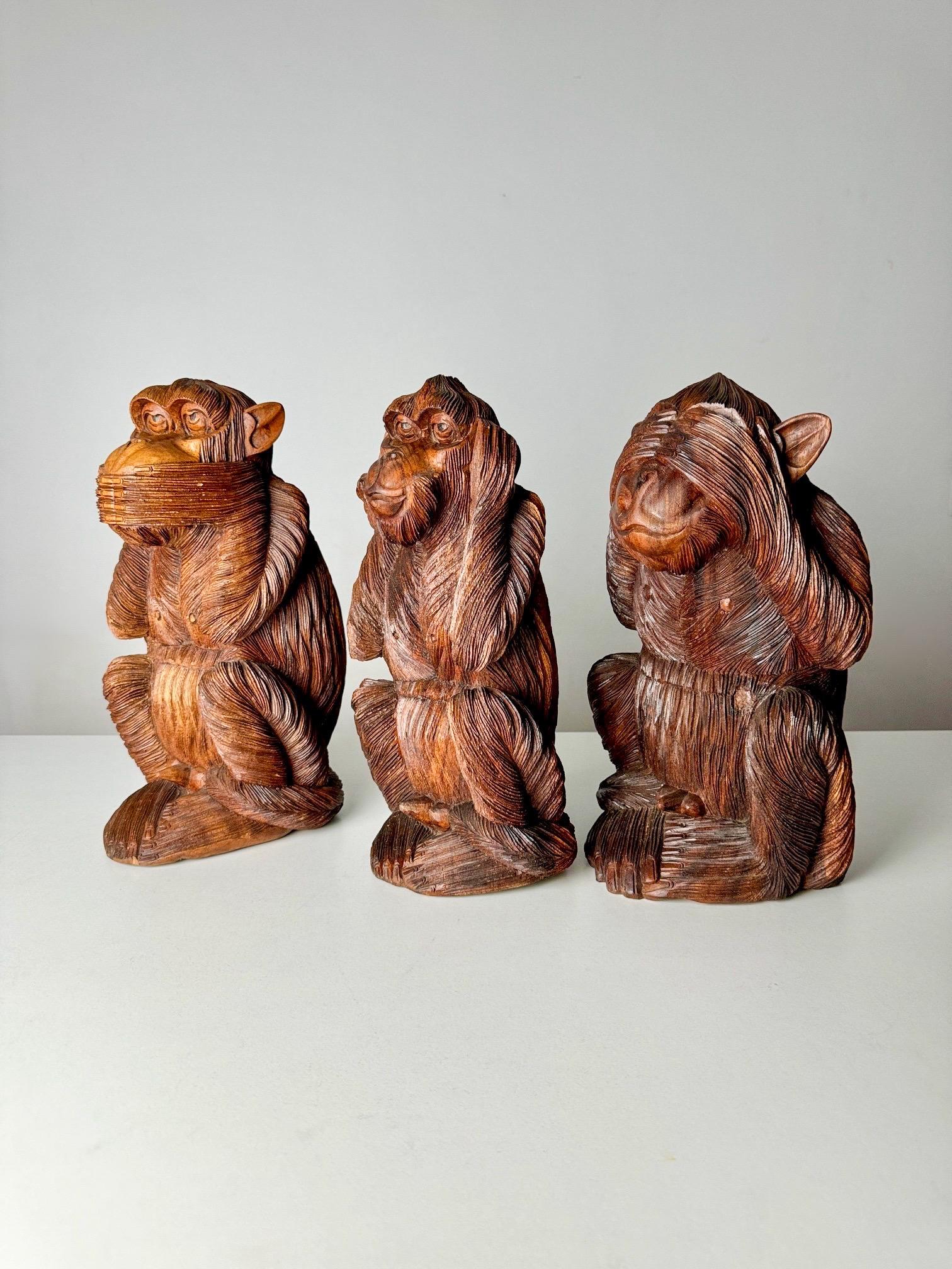 Unknown Vintage large hand-Carved wooden Three Wise Monkeys set Edo-Period Style