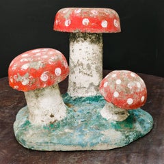 Vintage, Large Hand Painted Concrete Toadstool Garden Sculpture
