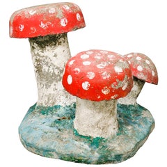 Vintage, Large Hand Painted Concrete Toadstool Garden Sculpture