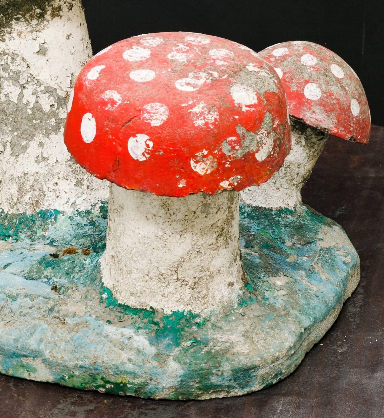Mid-20th Century Vintage, Large Hand-Painted Concrete Toadstool Garden Sculpture