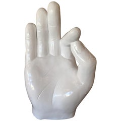 Vintage Large Hand Plaster Statue White Lacquer Modern