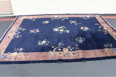Vintage Large Hand Woven Wool Floral Oriental Art Deco Chinese Rug