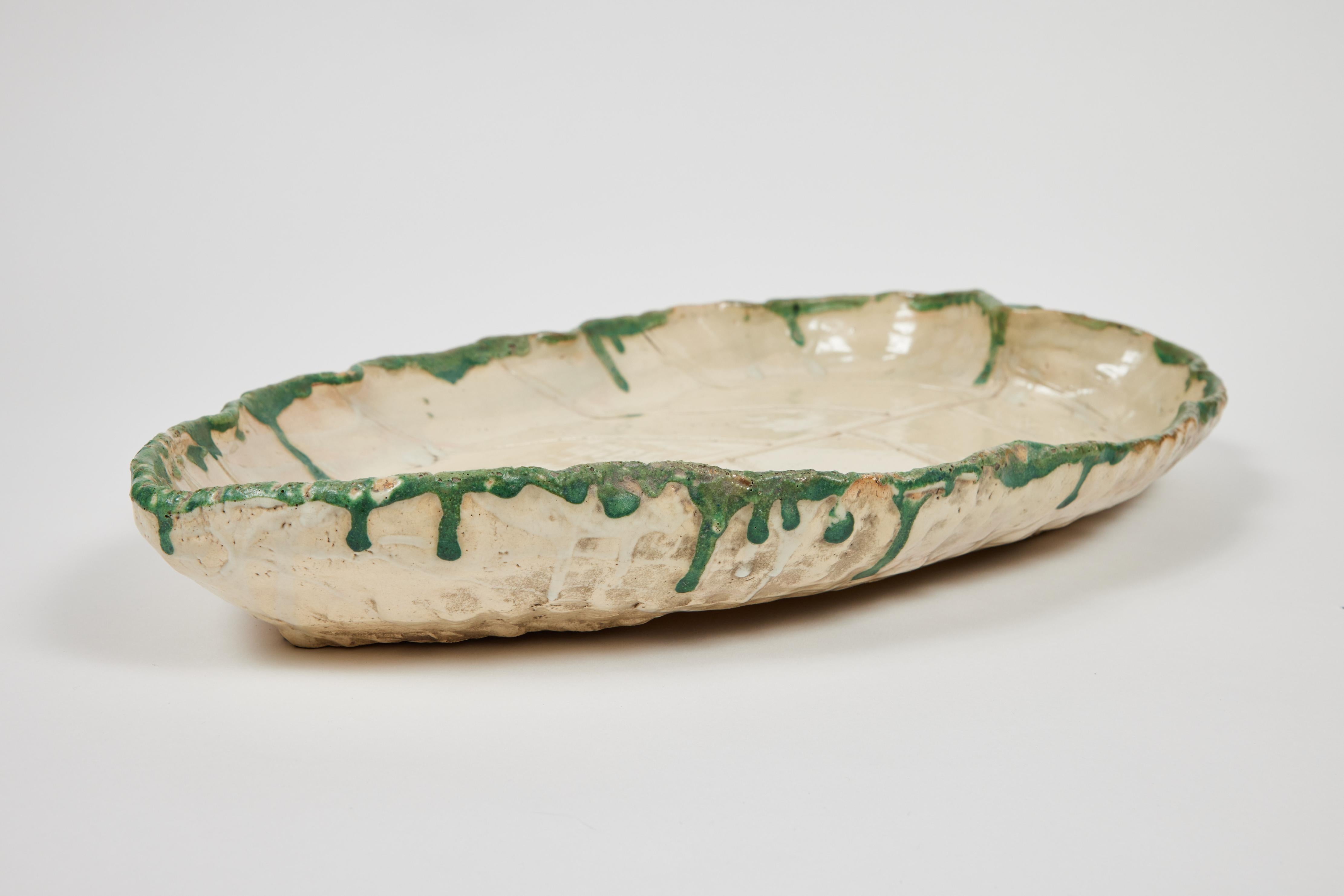 Ceramic Vintage Large Handmade Japanese Pottery Leaf Tray 