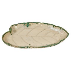 Vintage Large Handmade Japanese Pottery Leaf Tray 