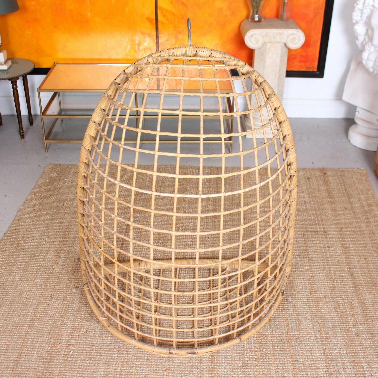 English Vintage Large Hanging Wicker Bamboo Egg Love Chair For Sale