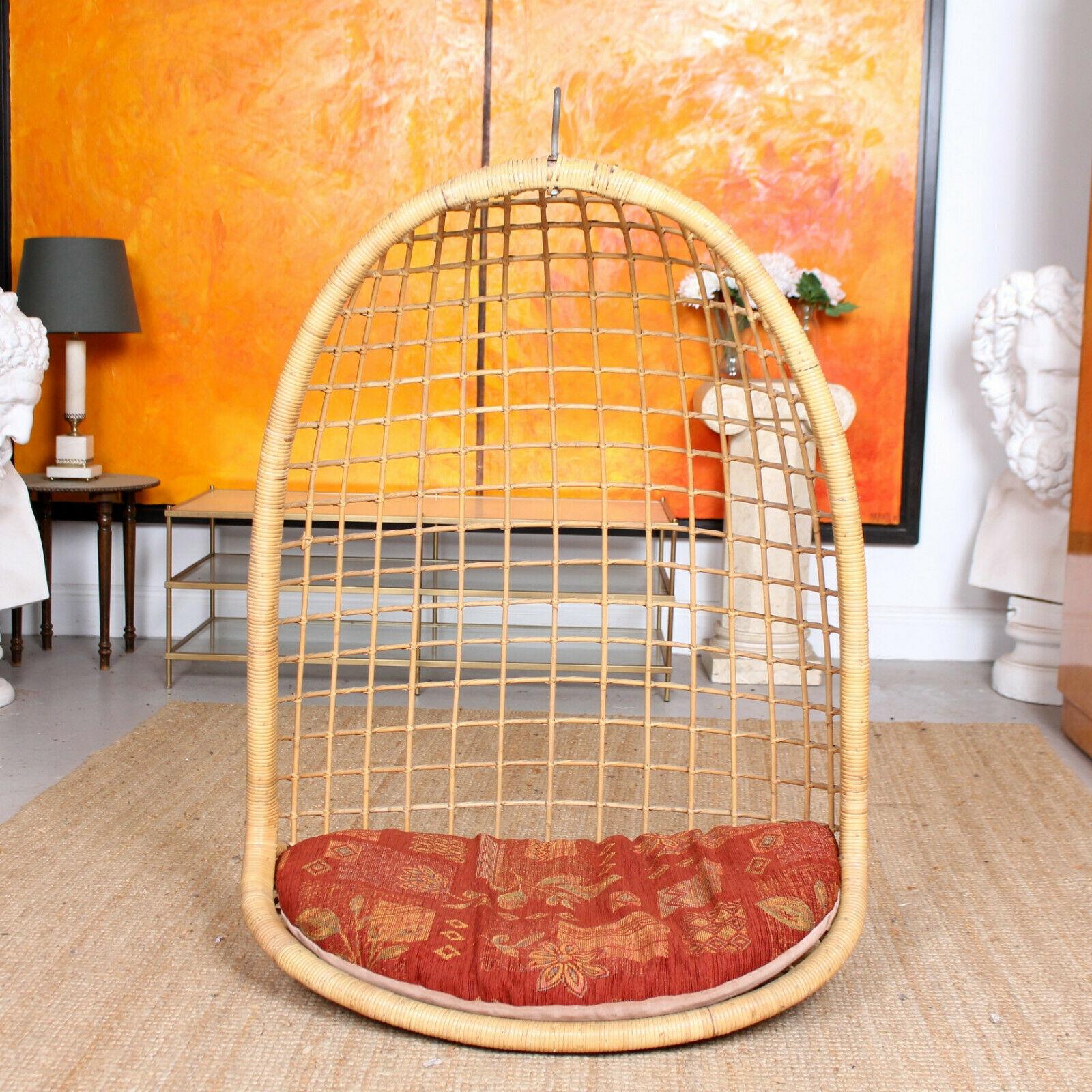 Vintage Large Hanging Wicker Bamboo Egg Love Chair For Sale 1